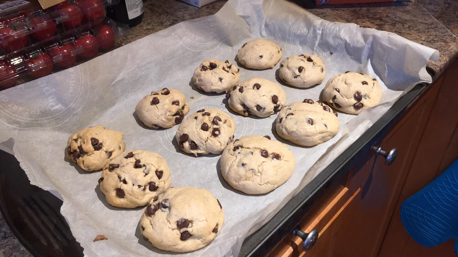 I made chewy gluten free chocolate chip cookies that have filled the