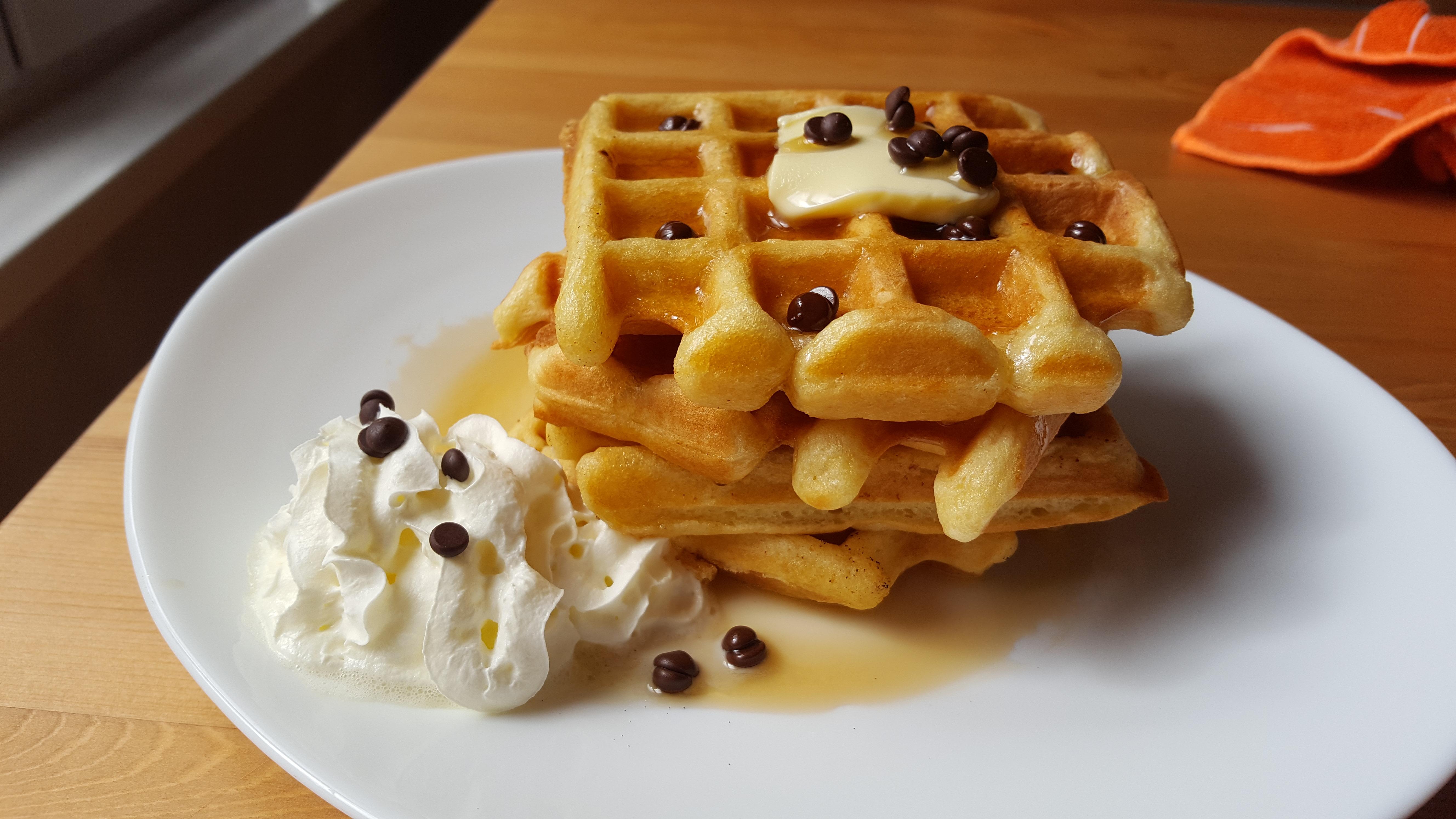 [homemade] Waffles with butter amd maple syrup r/food