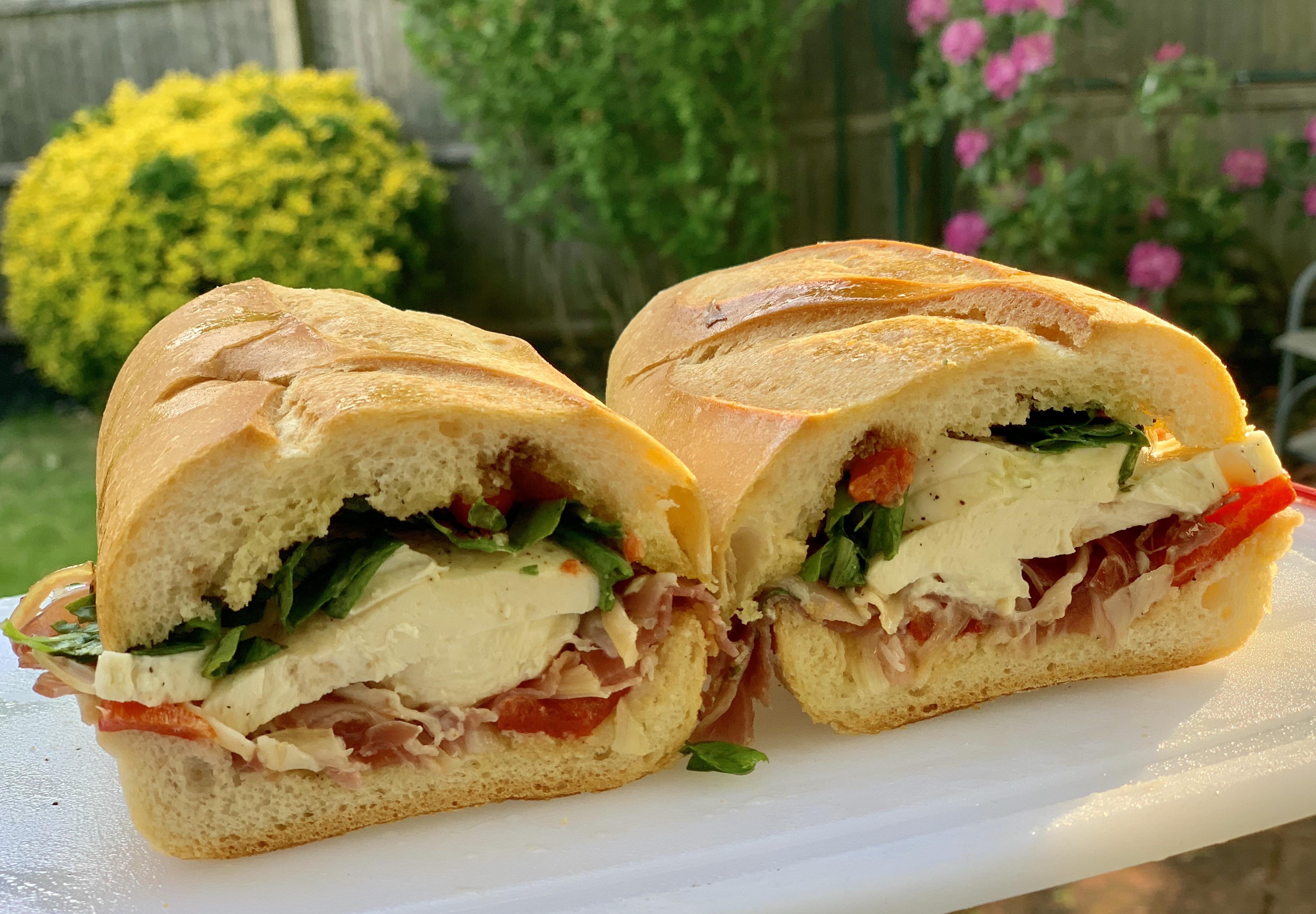 Bread, fresh salted mozzarella, & prosciutto di parma (all from the