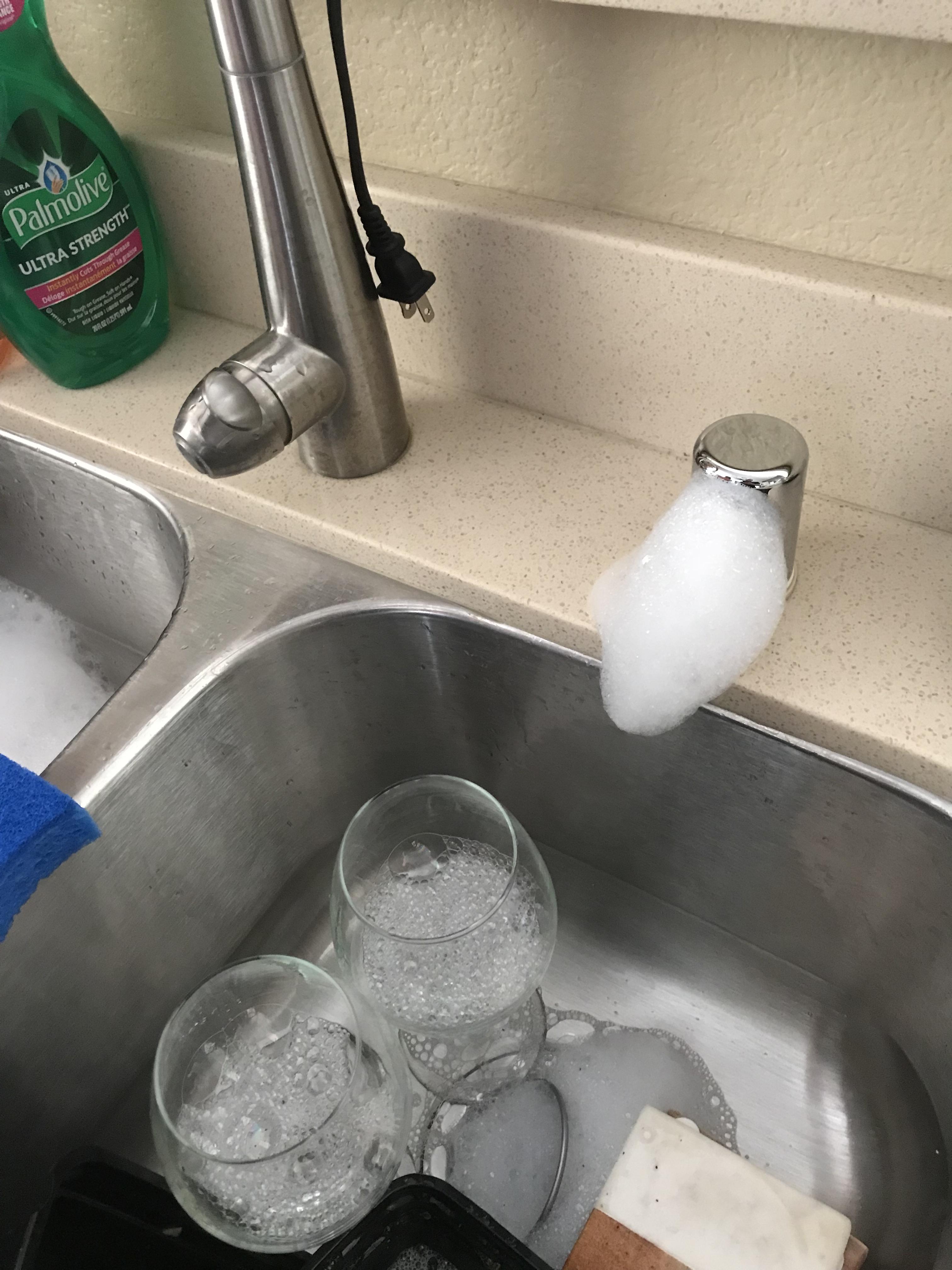 Suds coming out of strange metal spout above sink? r/whatisthisthing