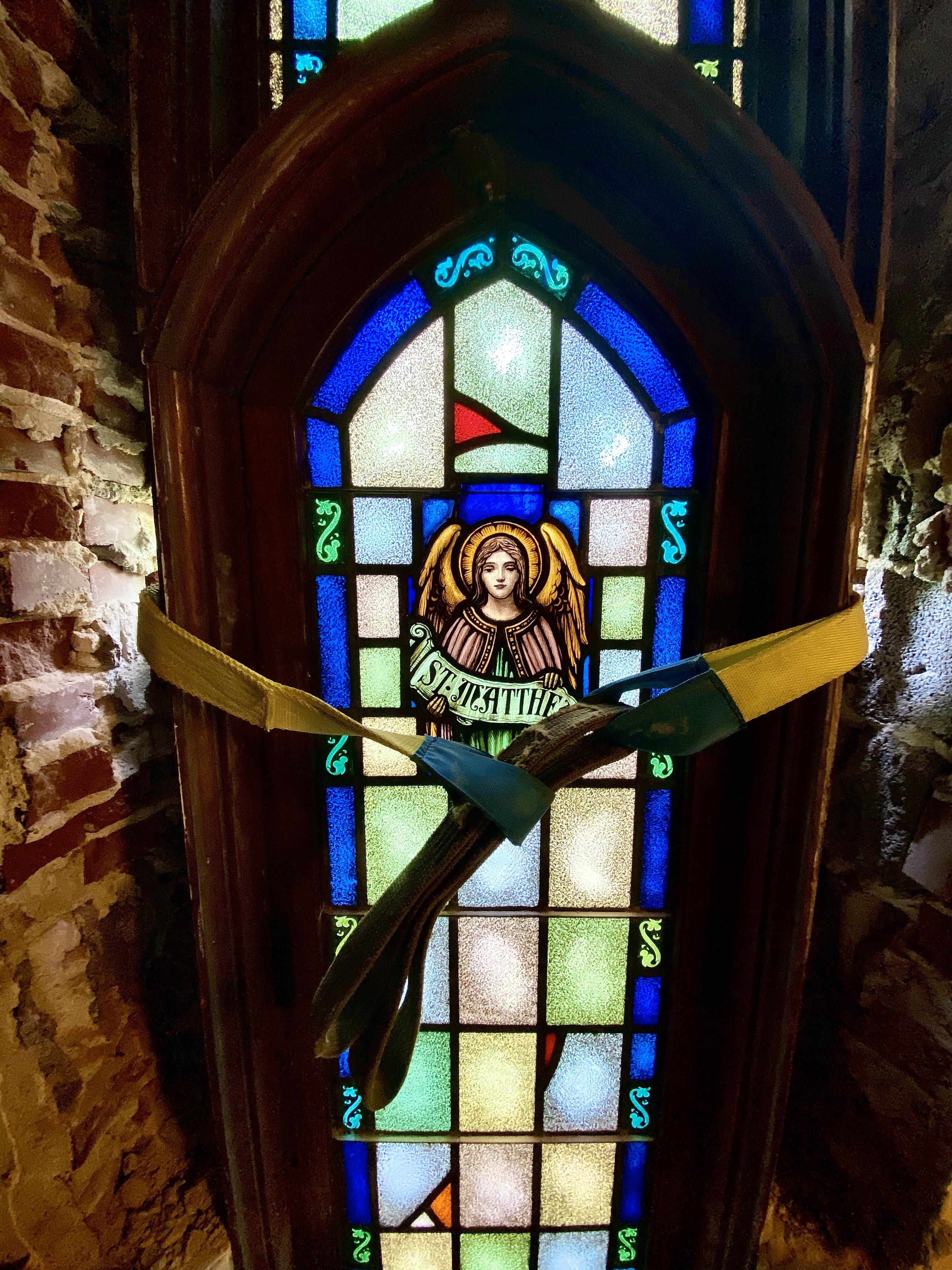 Salvage of St. Matthew from a church my company wrecked r/Stained_Glass