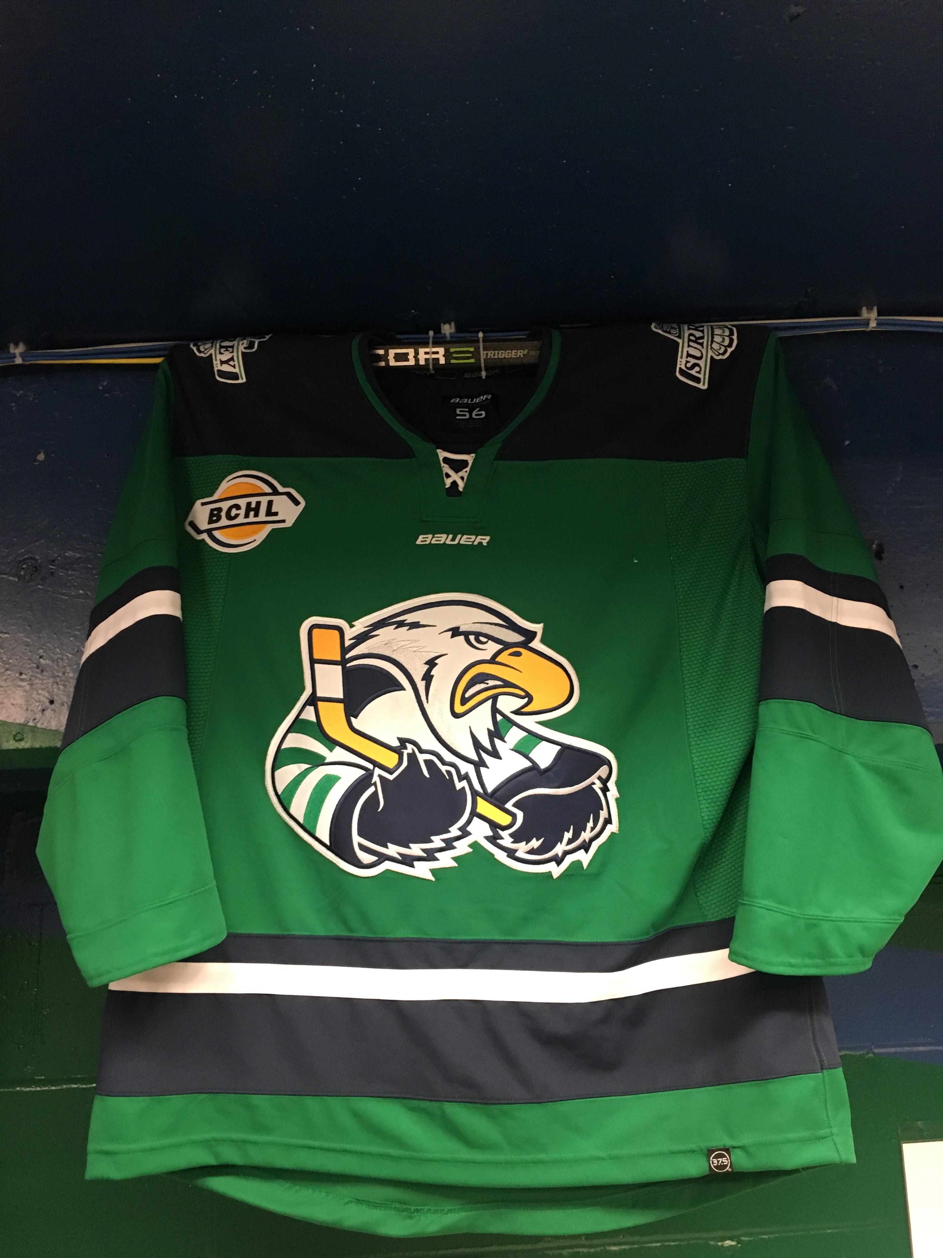Game worn Surrey Eagles Junior A hockey jerseys for sale! Lots of different styles and number