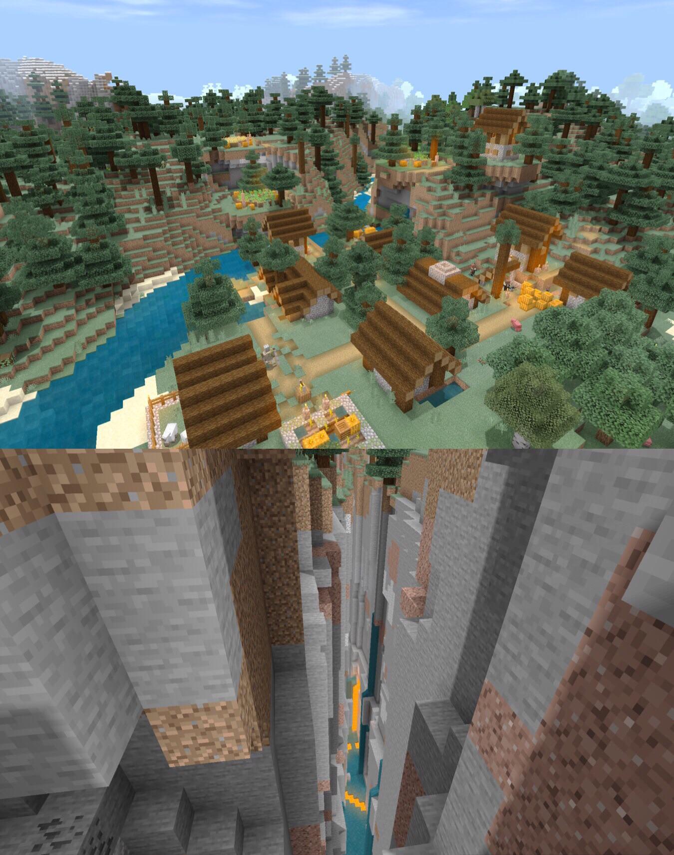 Taiga Village & Huge Ravine At Spawn Along With Another Village Seed