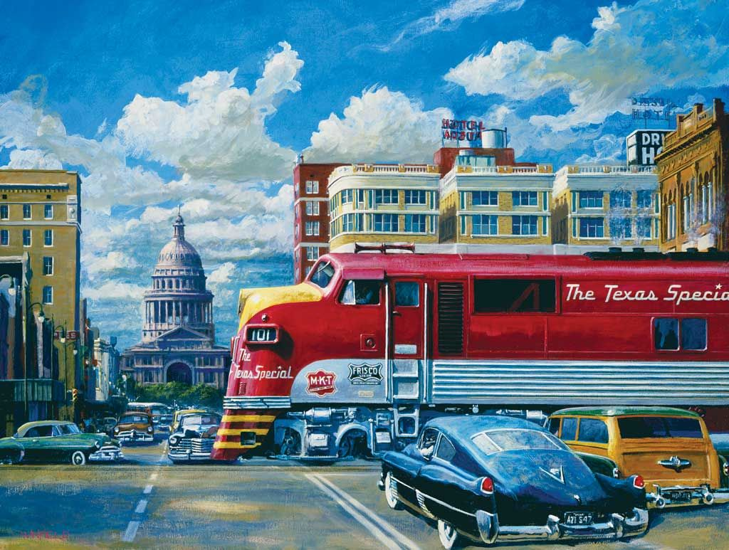 The Texas Special arriving in Austin, TX. Art by John Winfield. r/Austin