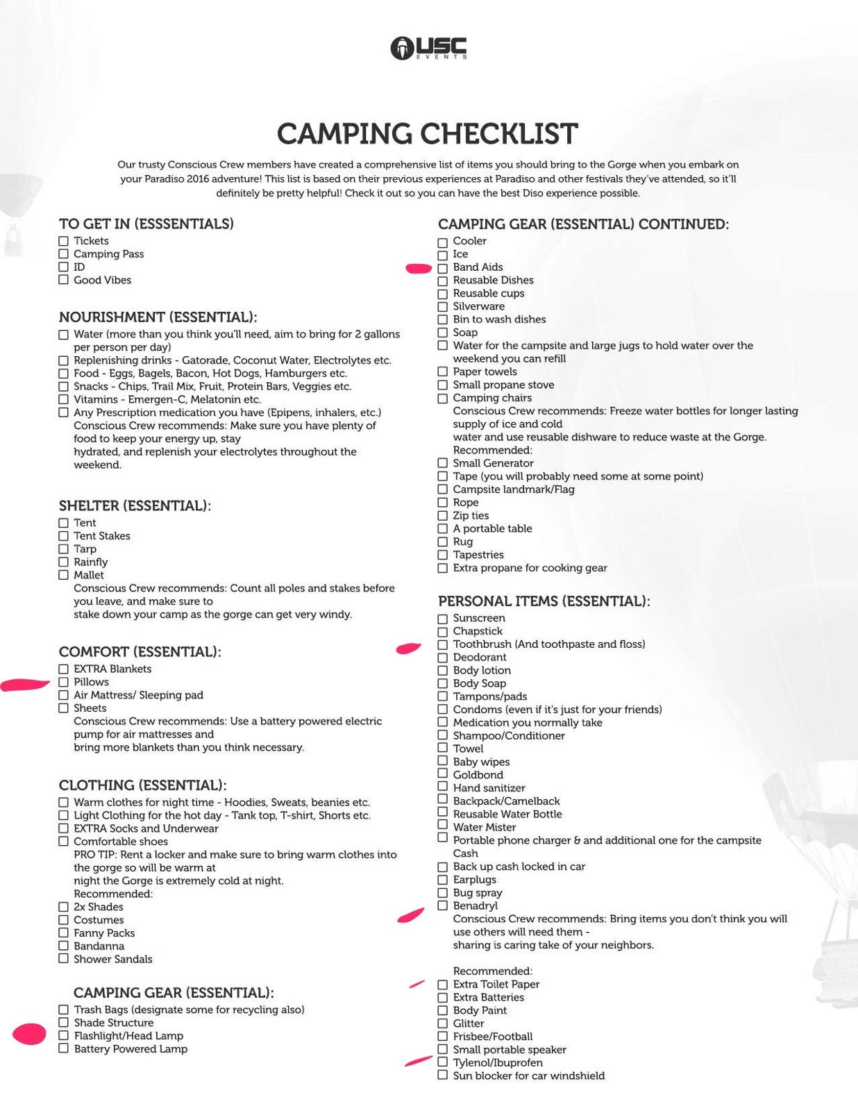 Camping Checklist r/paradisofestival