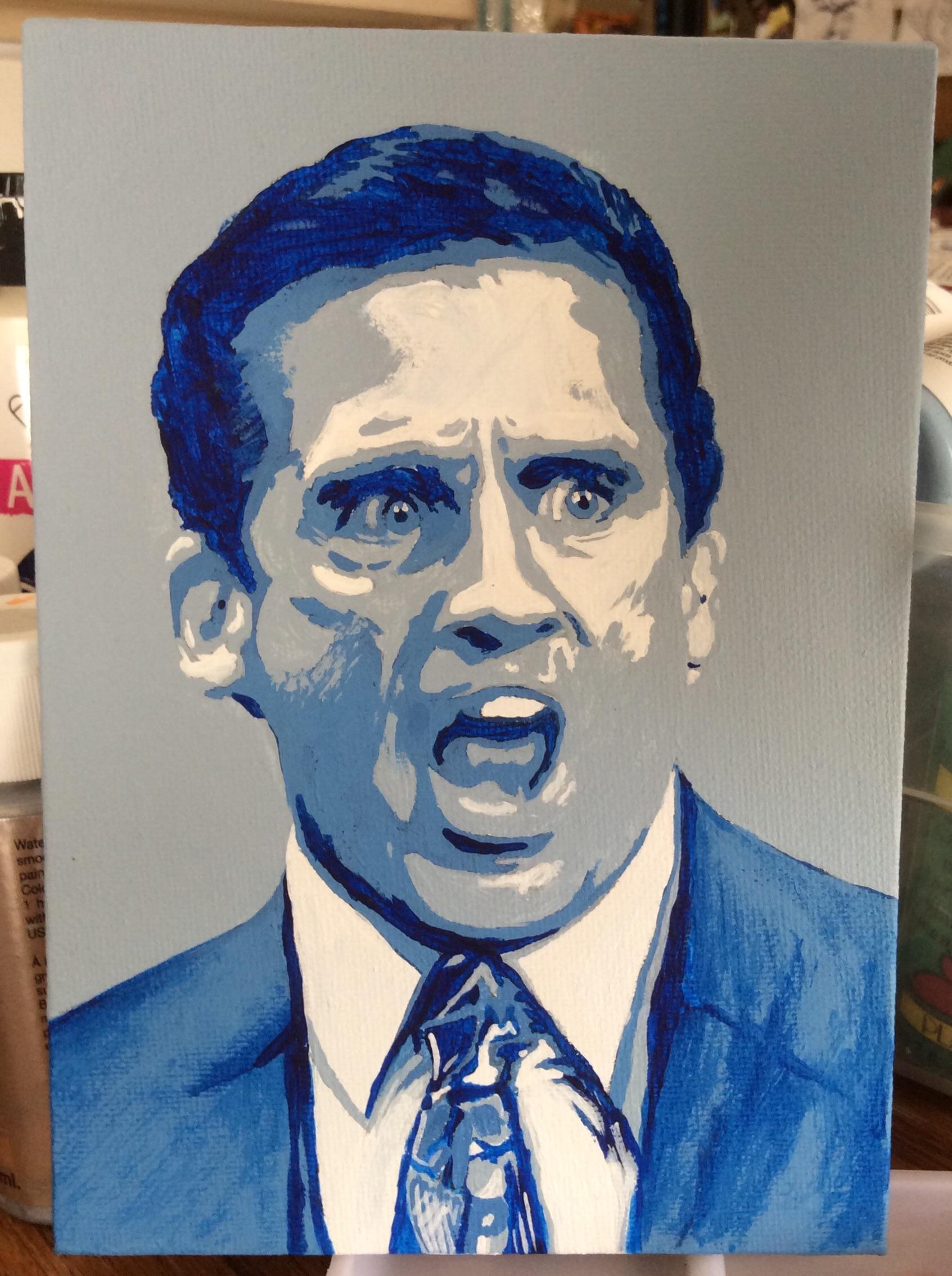 Michael Scott from The Office. Acrylics on a 5”x7” flat canvas board