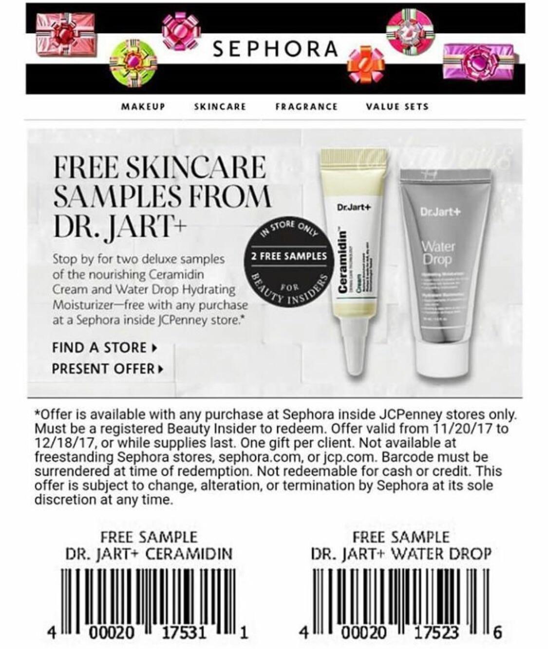 Sephora inside JCPenney instore only free with any purchase ends 12/18