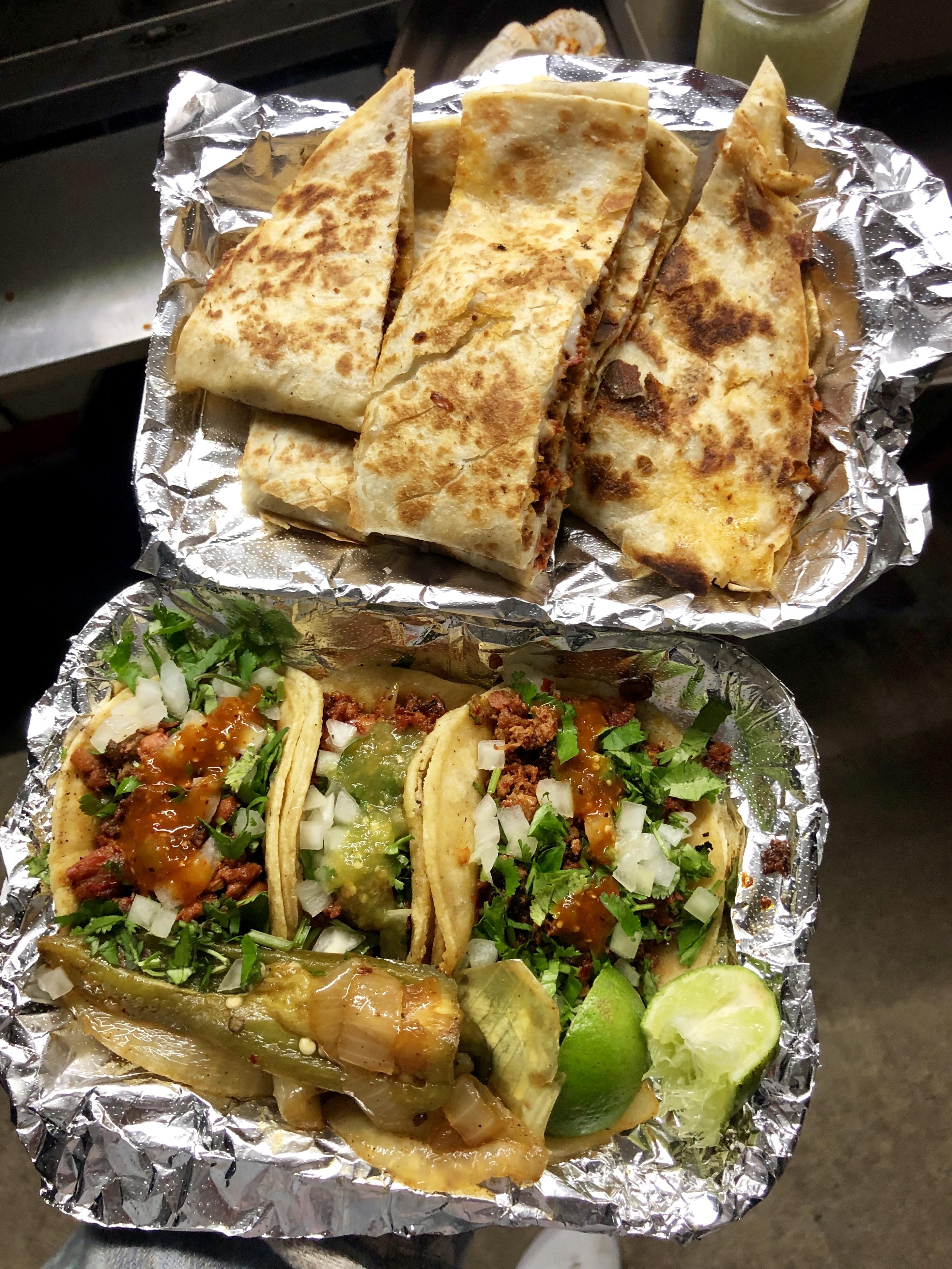 [I ate] taco truck al pastor and a chorizo quesadilla r/food