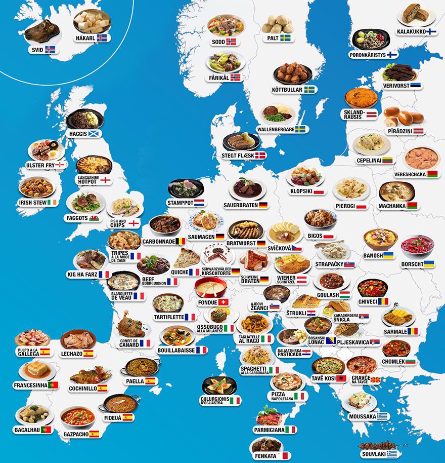European Map with the most famous dishes r/MapPorn
