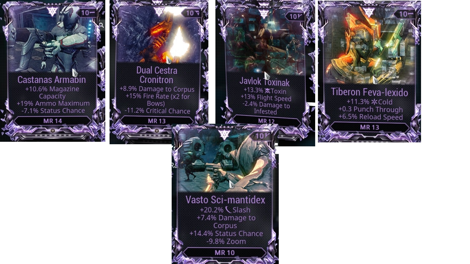 [PC][WTS] Various Riven Mods Castanas, Dual Cestra, Javlok, Tiberon