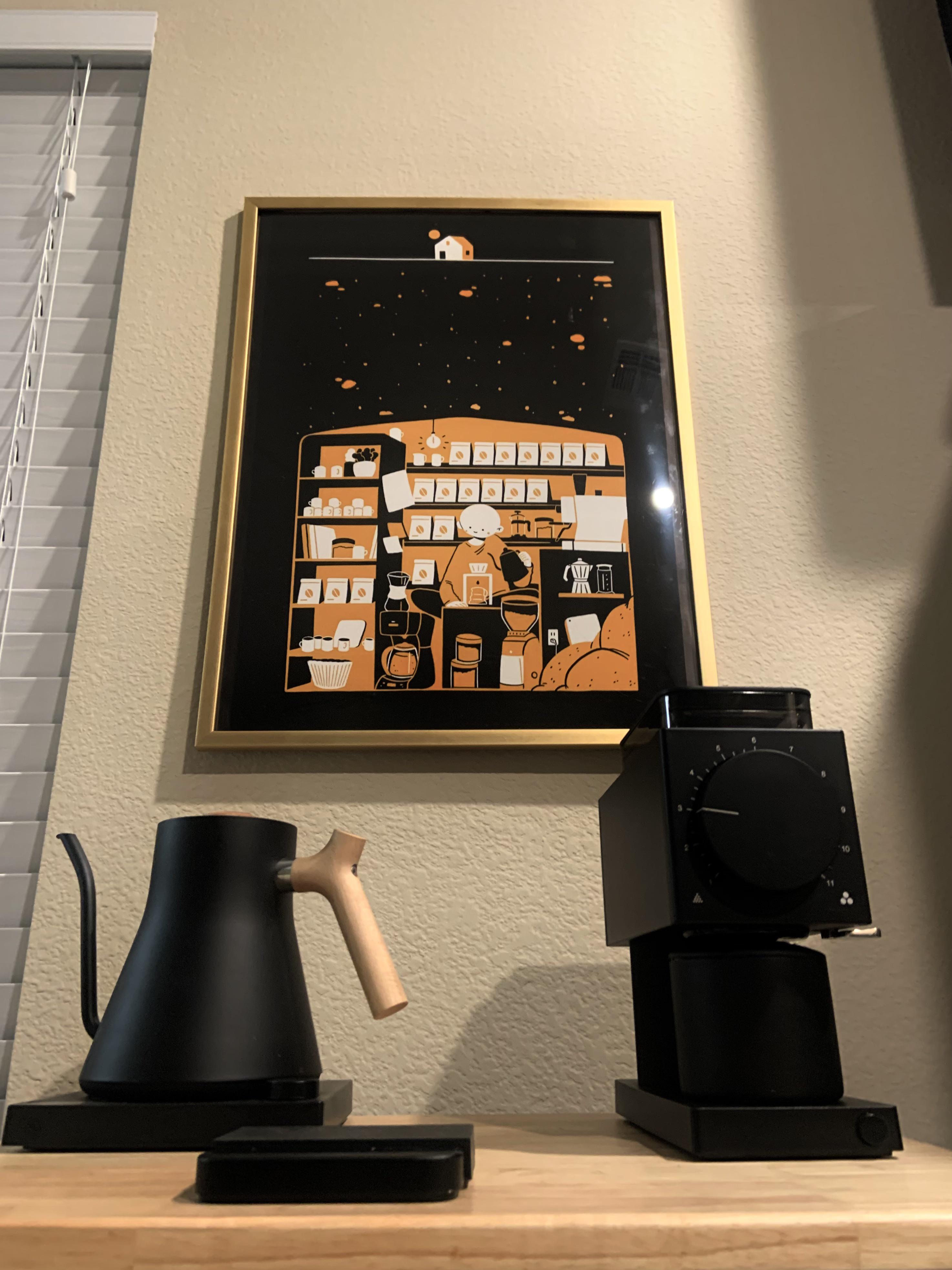 Coffee Bunker cozy feels with the warm light & a secluded spot in this