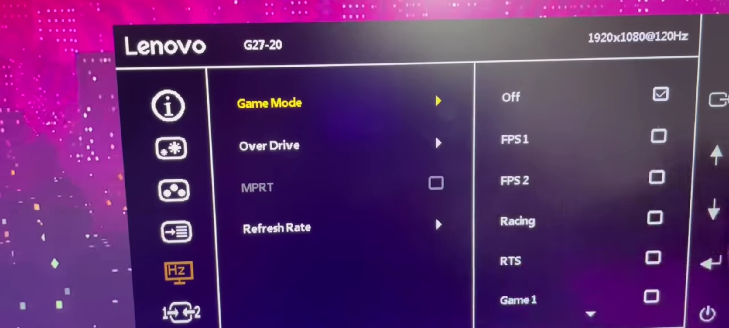 In my Lenovo g2720 monitor, mprt settings is disabled.Even freesync