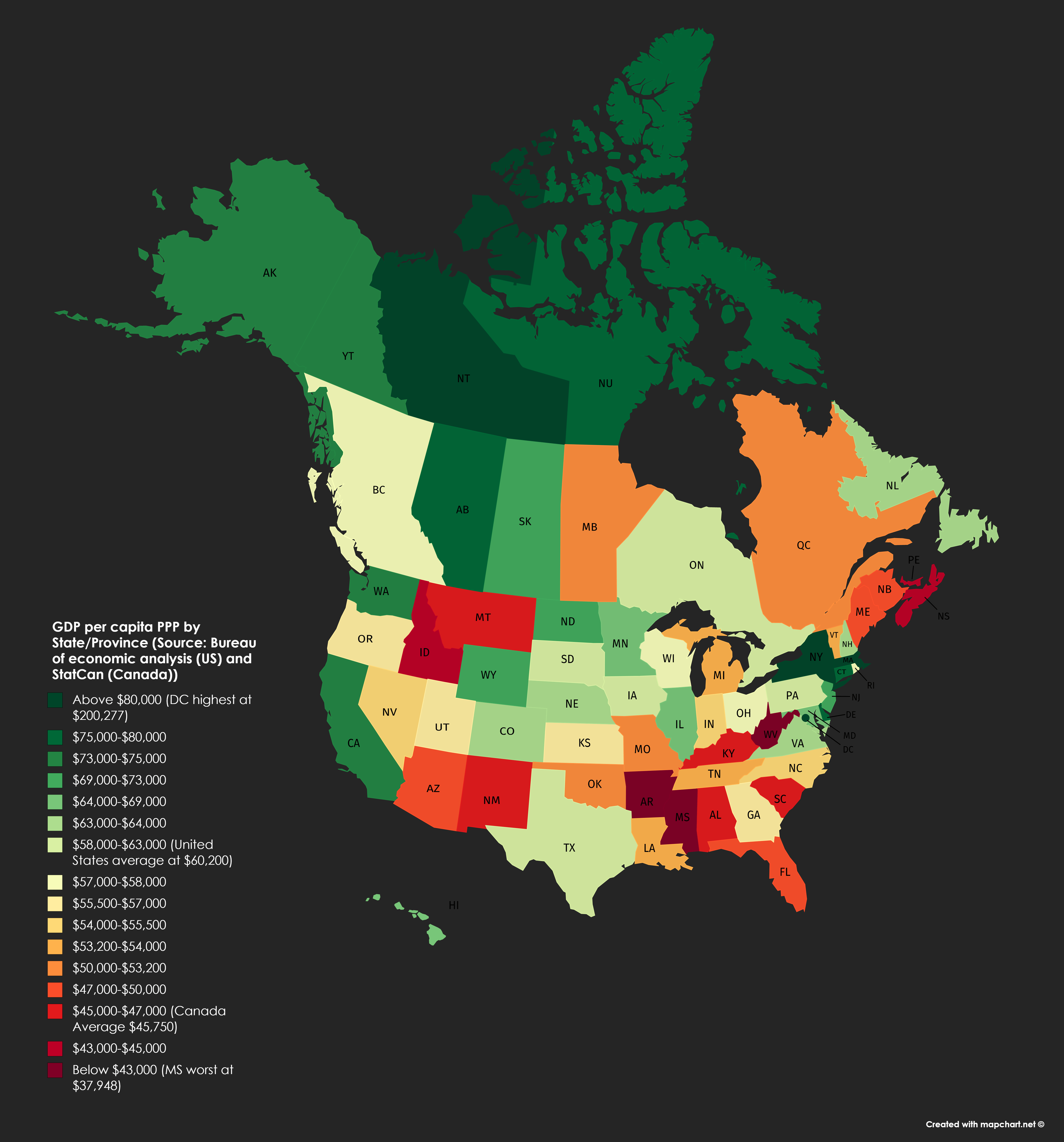 GDP per capita PPP by State/Province (Source Bureau of economic