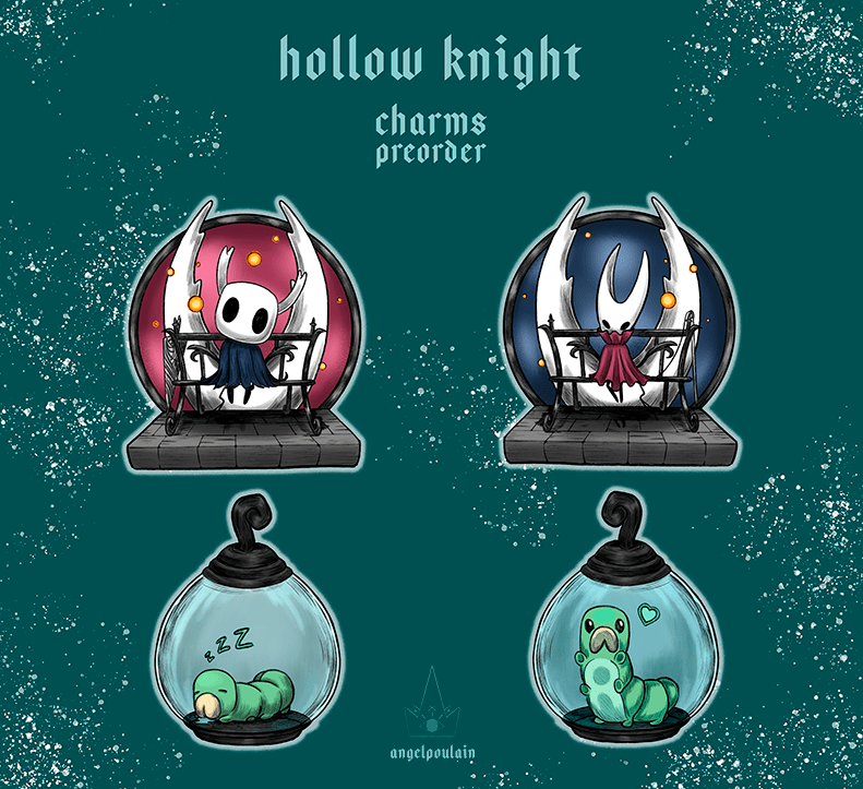 Finally, here are the Hollow Knight charm designs. I just put them up
