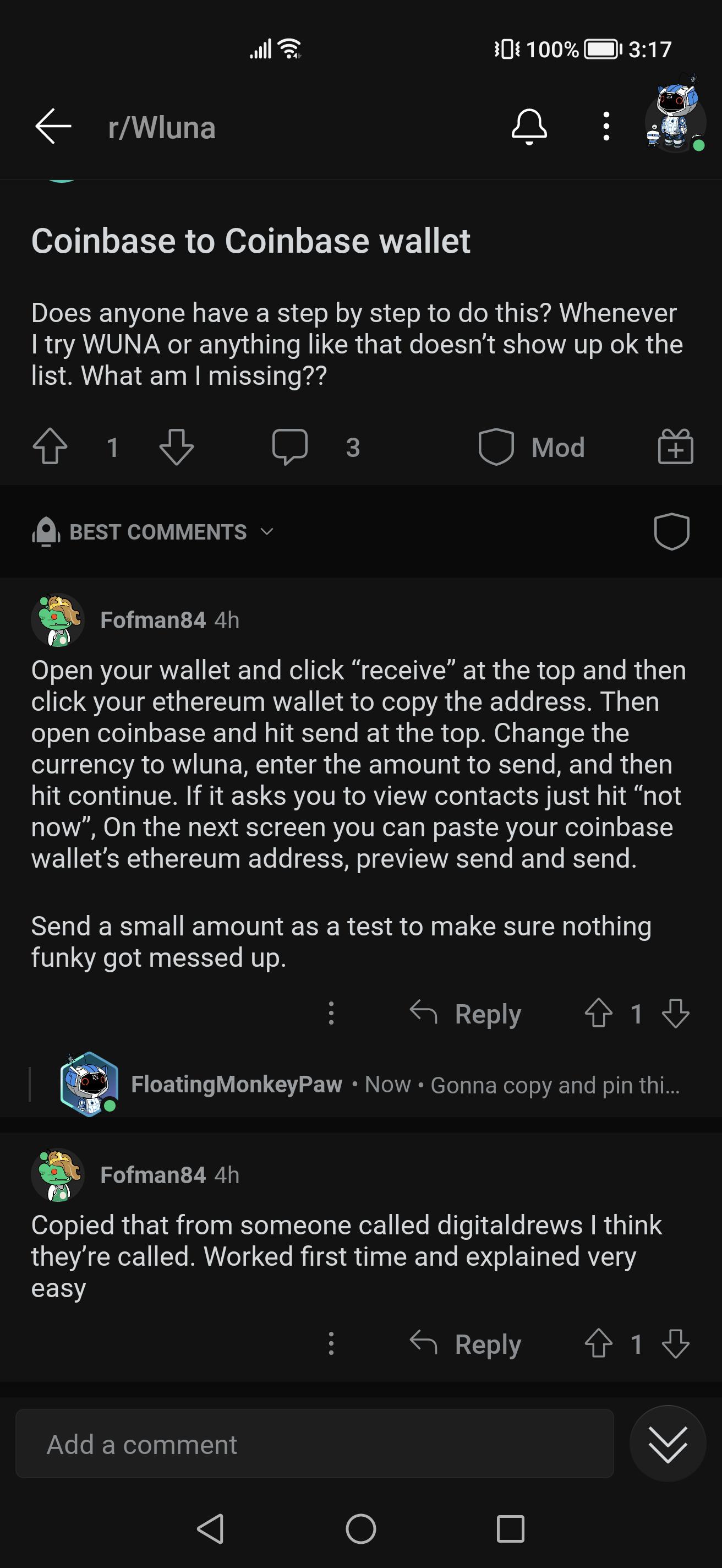 coinbase to coinbase wallet. keeps being asked about. r/Wluna