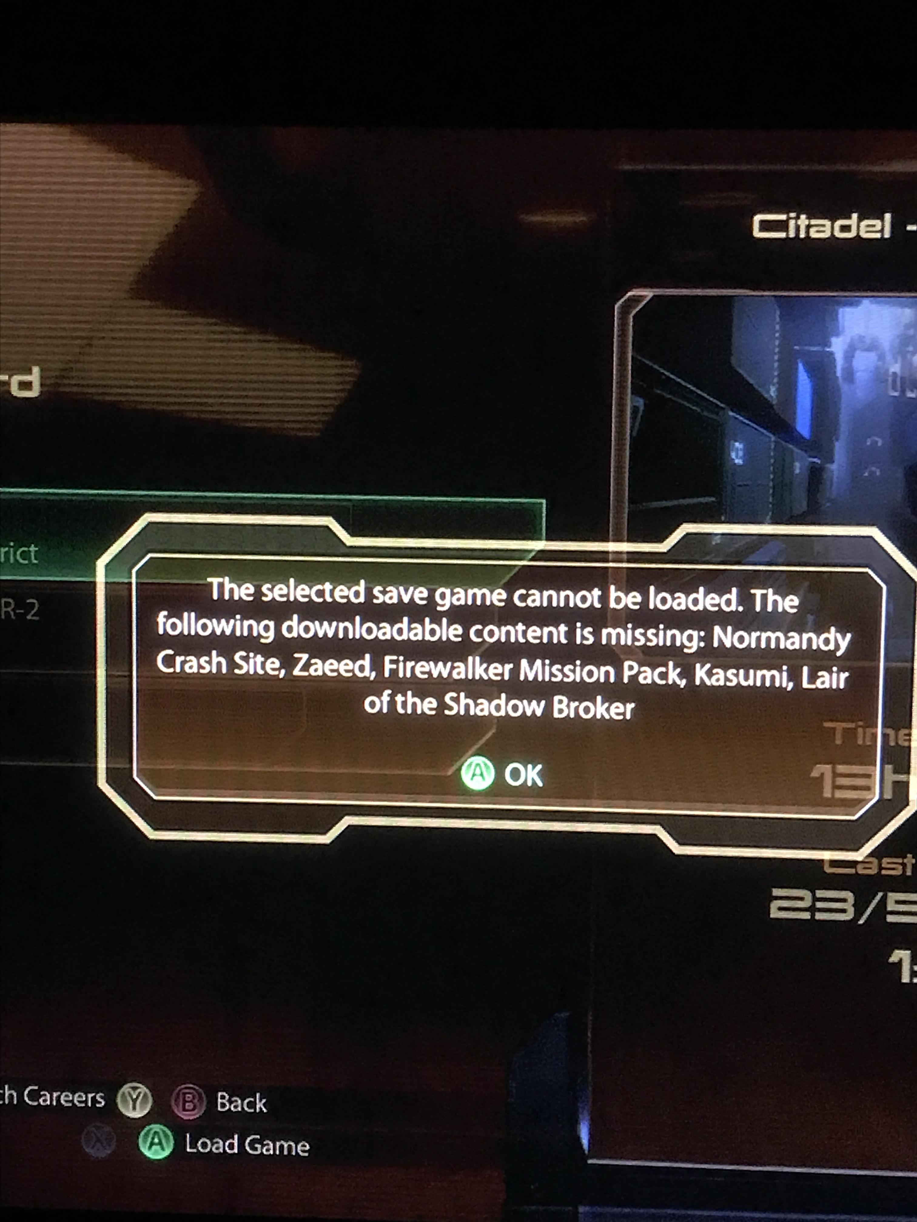 Playing on Xbox One and now my save files won’t load, my Xbox says that