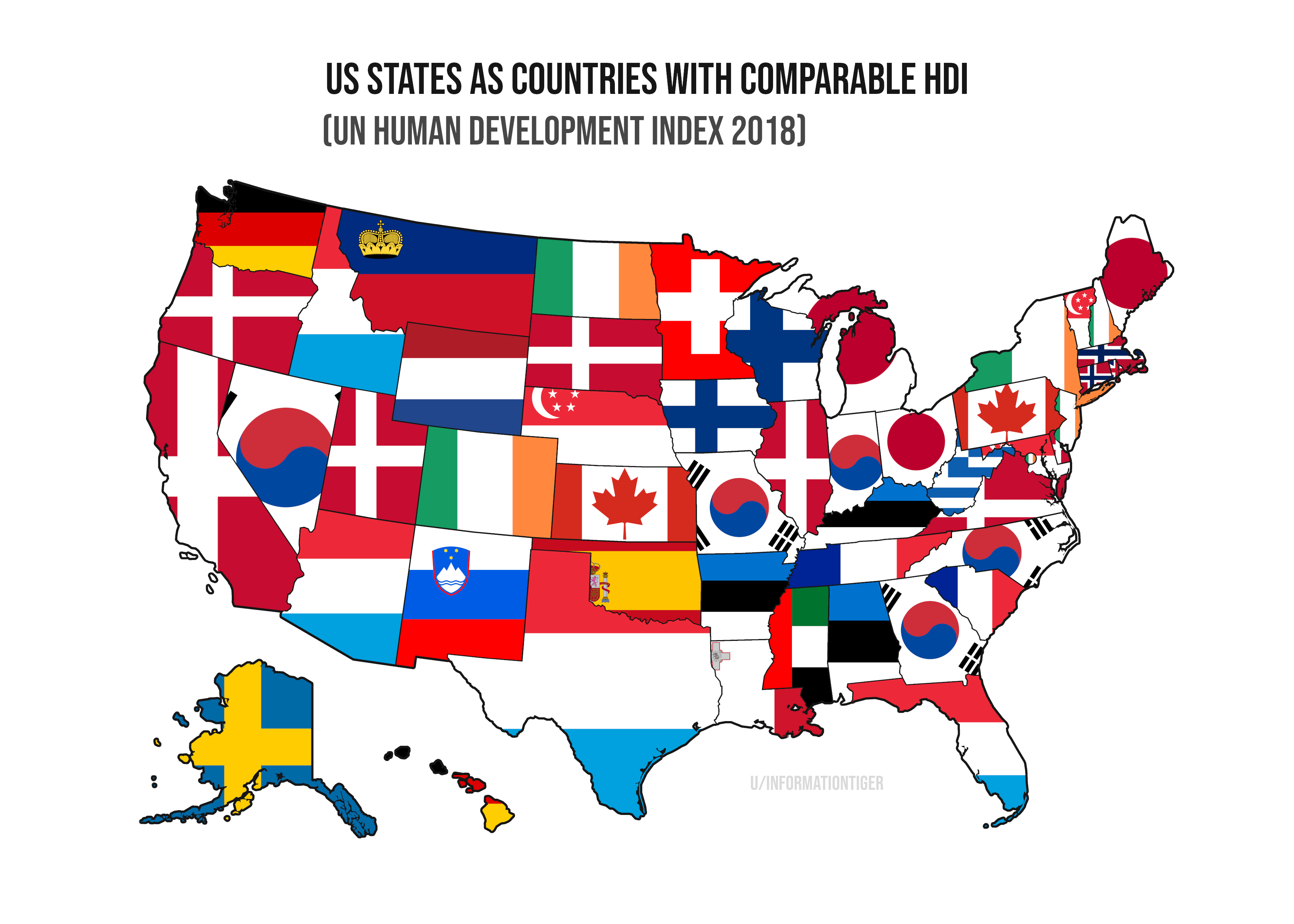 US States as Countries by HDI (Human Development Index) (2018) [OC] r