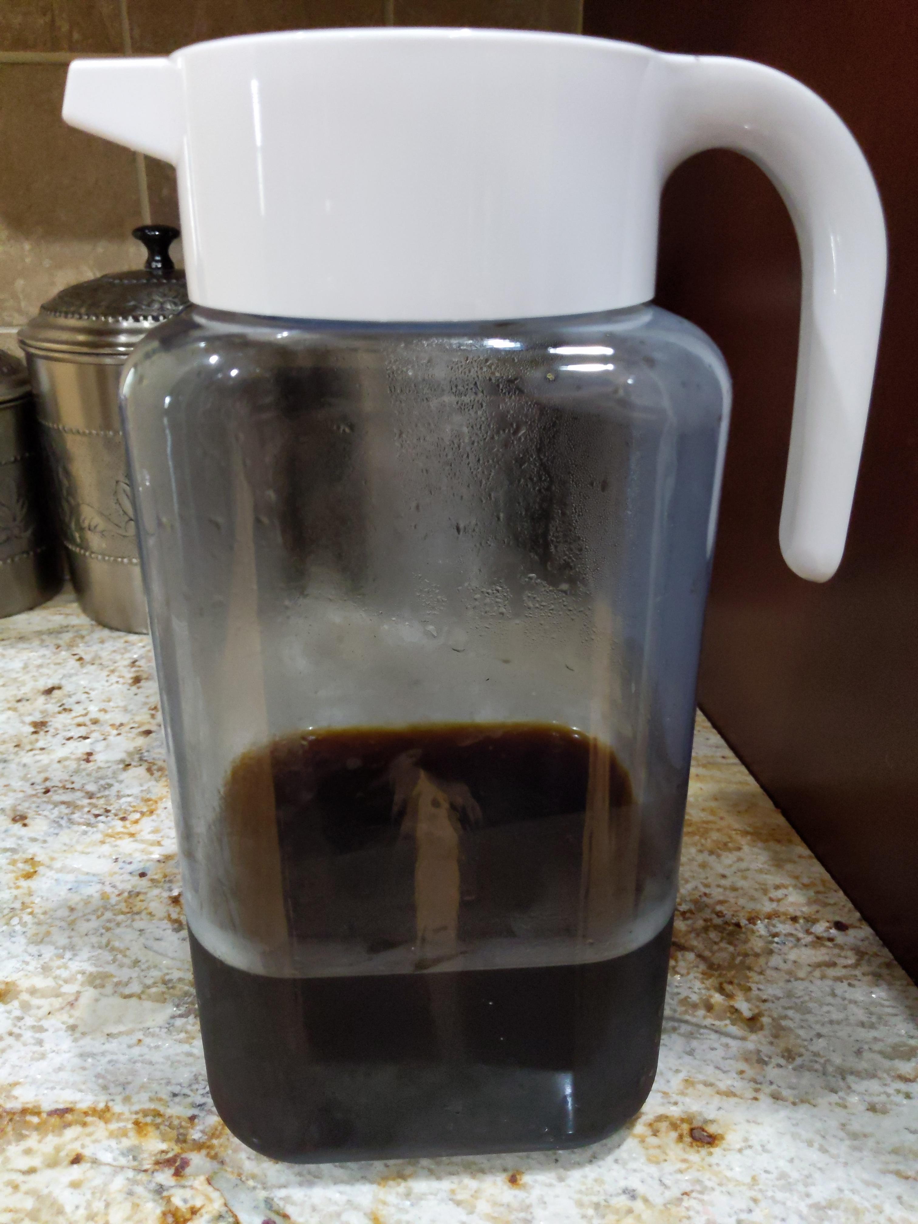 My first cold brew. 8 Oz Peet whole bean to 8 cups of water. Delicious