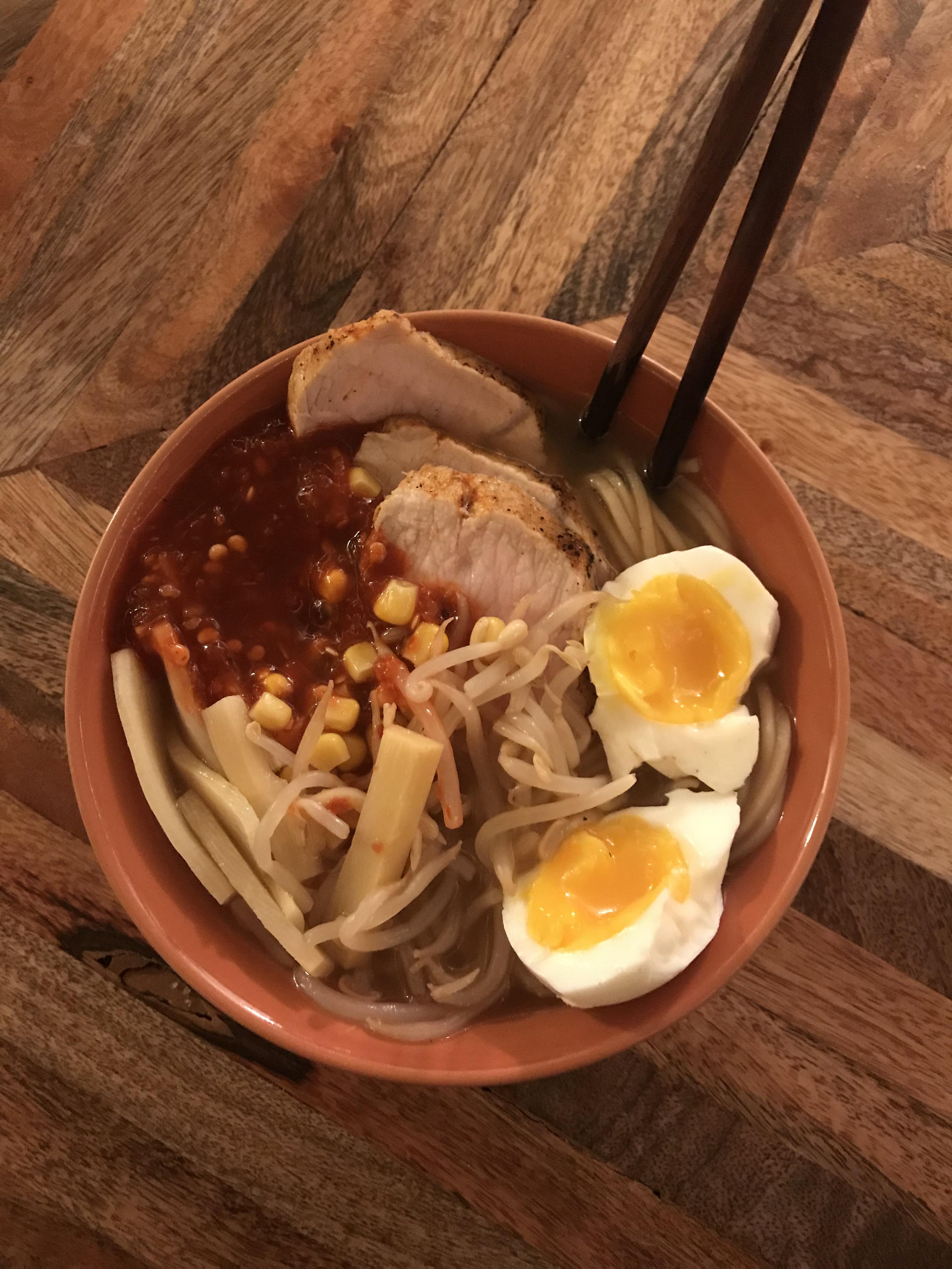 My first attempt! A soy ginger broth with all the toppings I could find