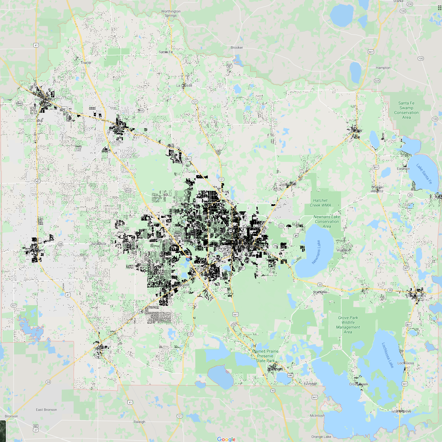 I made a population map of Alachua County using data from OpenAddresses r/GNV