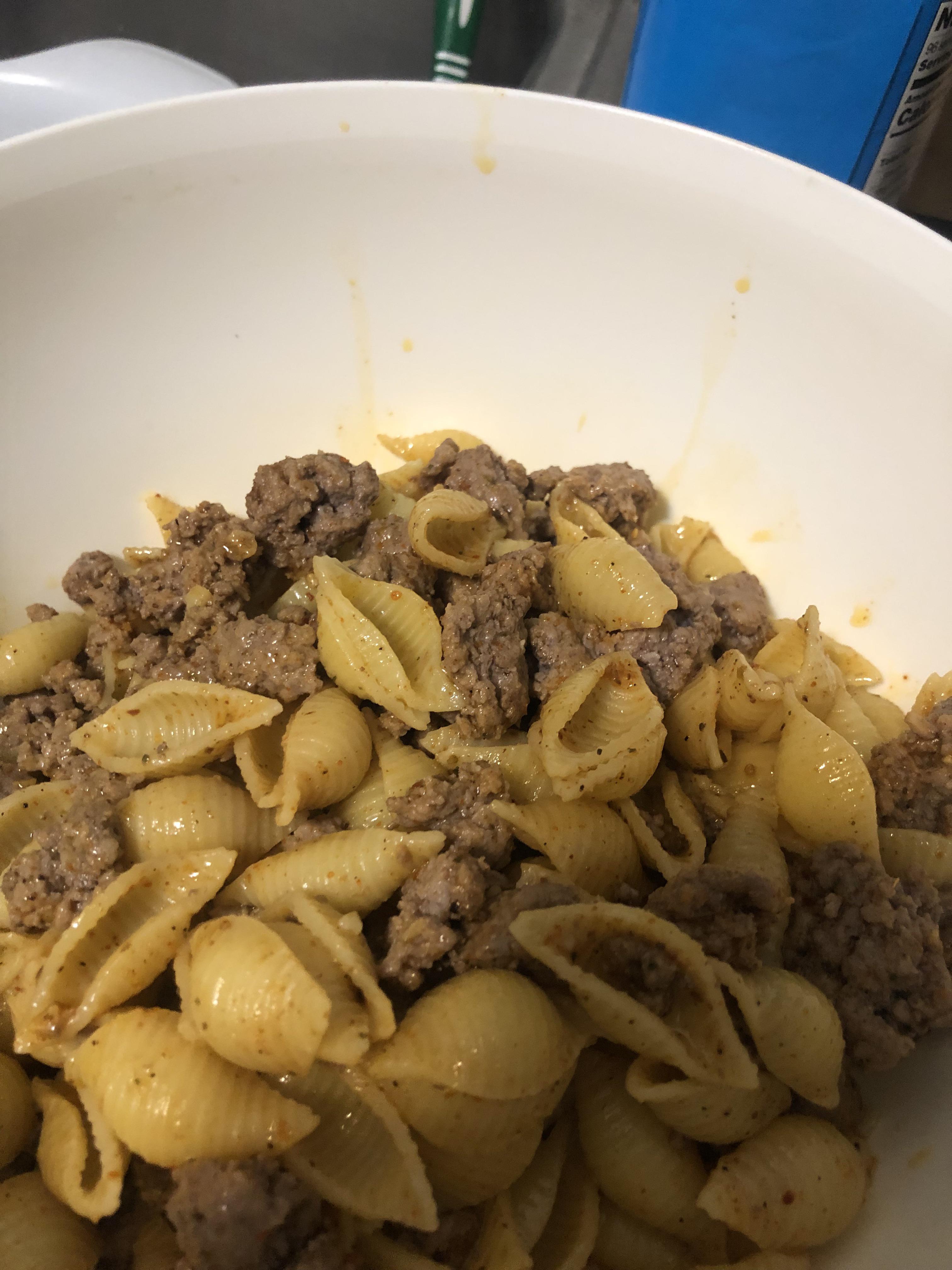 Buttered pasta with ground beef [homemade] r/food