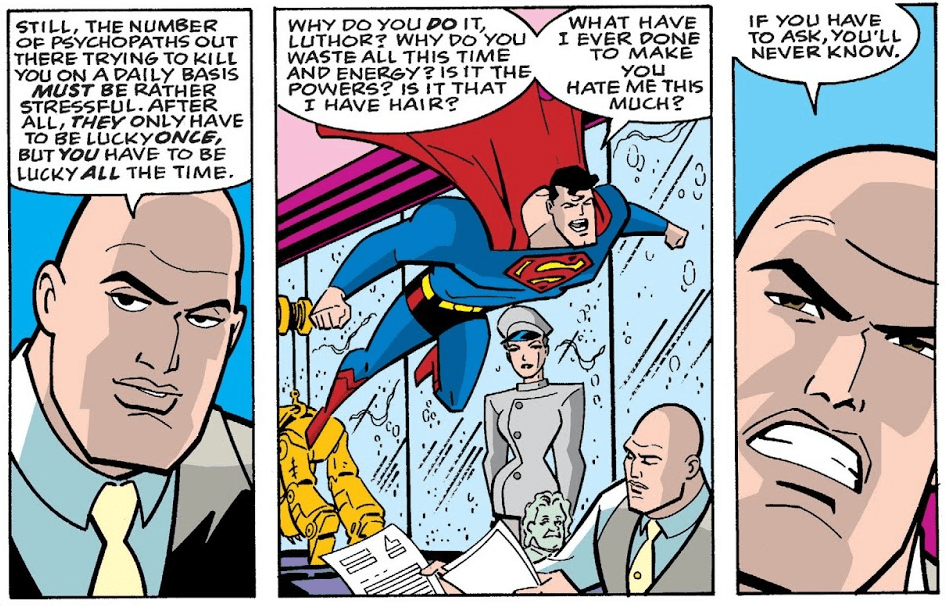 [Artwork] Superman makes a joke about Lex's baldness (Adventures of