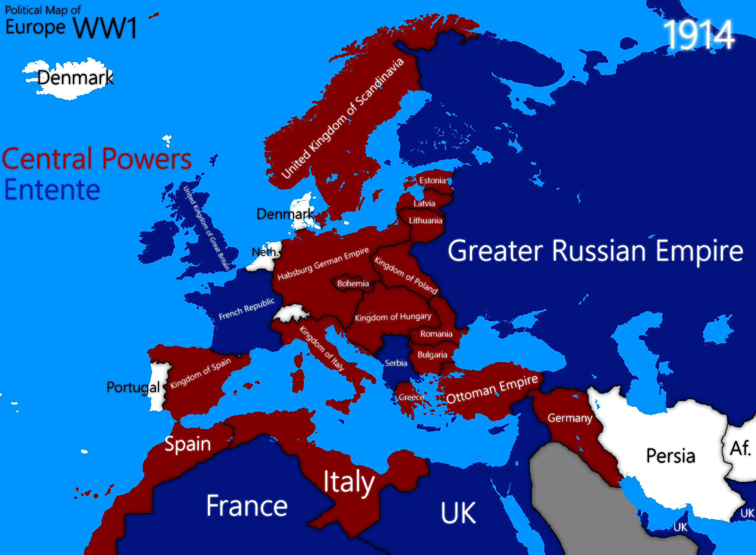 European Alliances of WW1 After a Habsburg Union in Germany and the