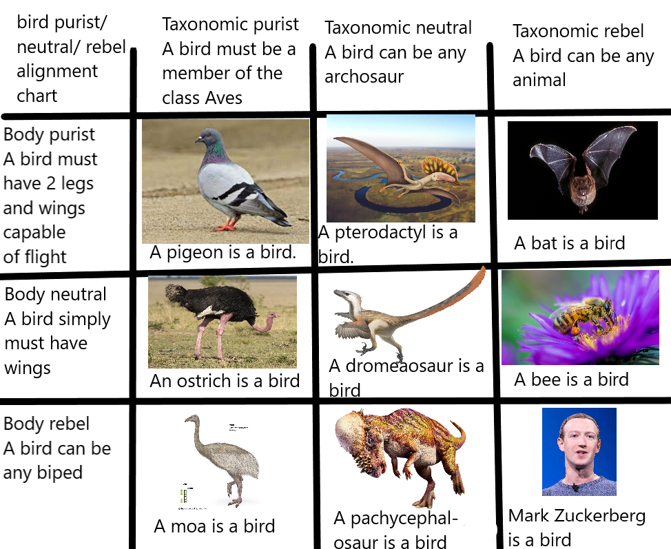 Bird purist/neutral/rebel alignment chart r/AlignmentCharts