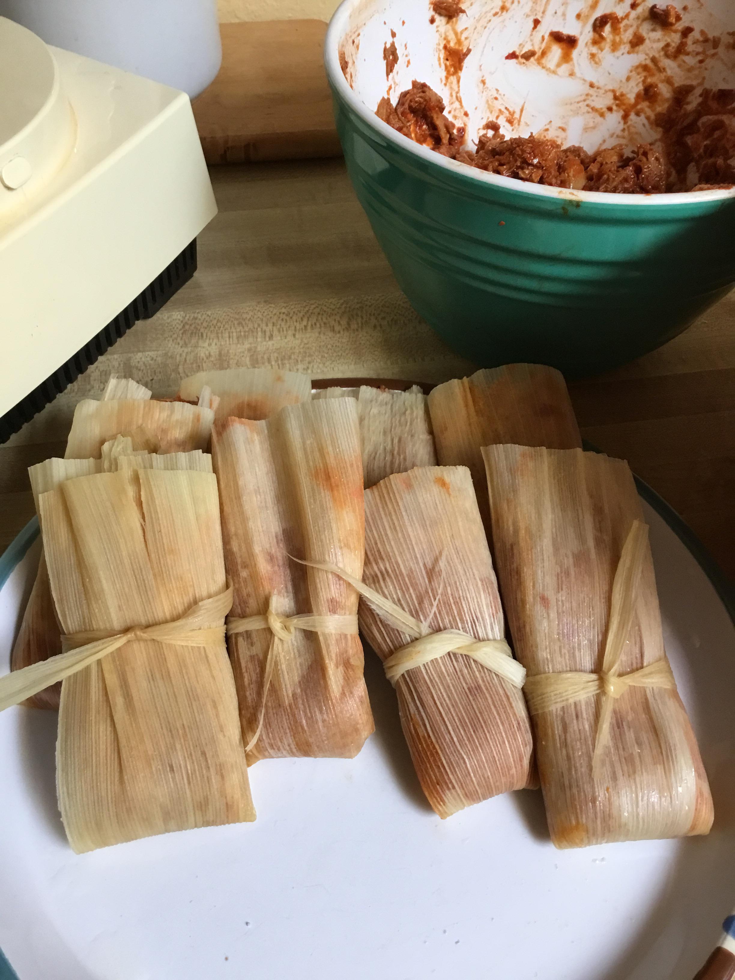 Keto Red Chile Pork Tamales, Masa was made with Almond Flour