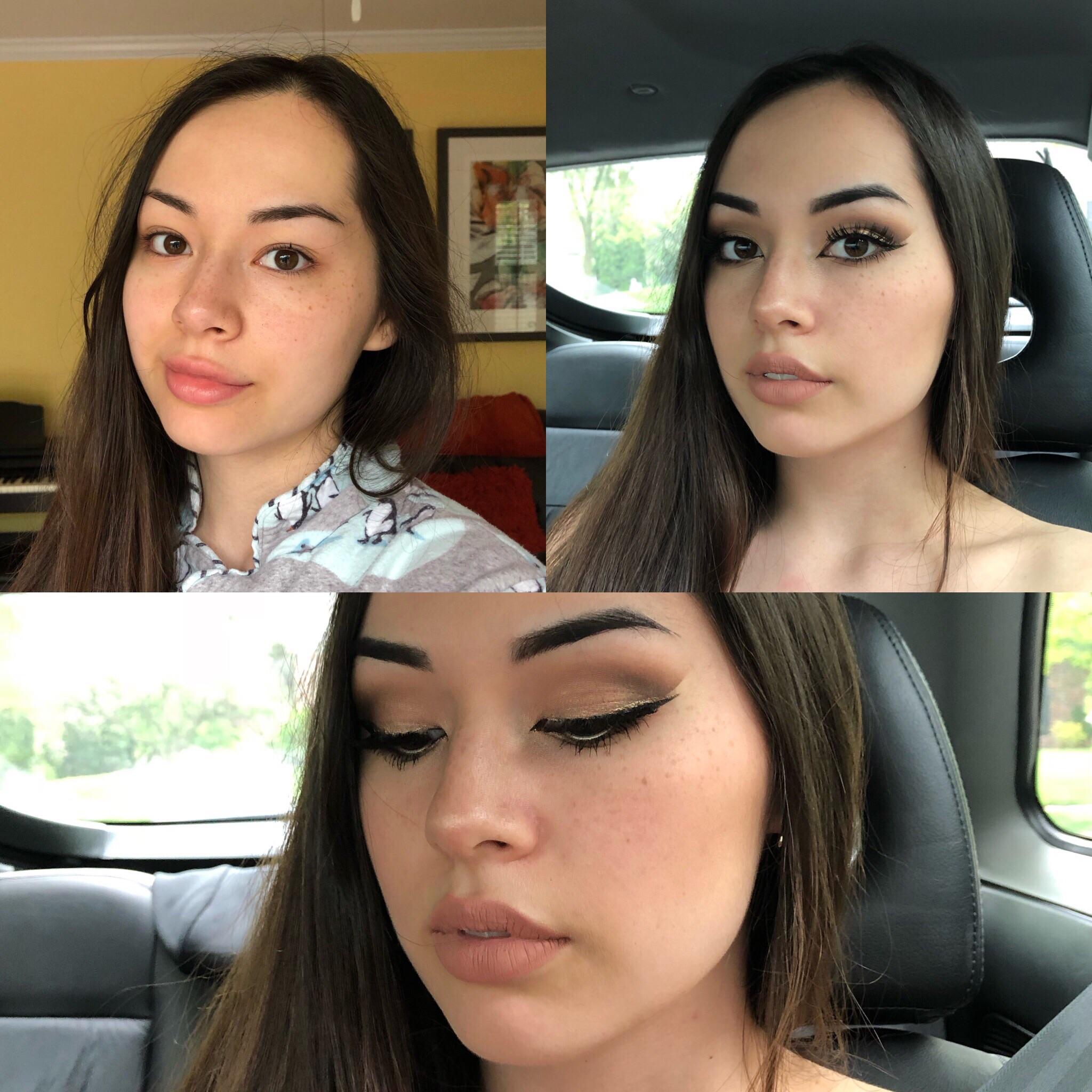 Before and after neutral glam with double liner for prom!🎉 CCW r