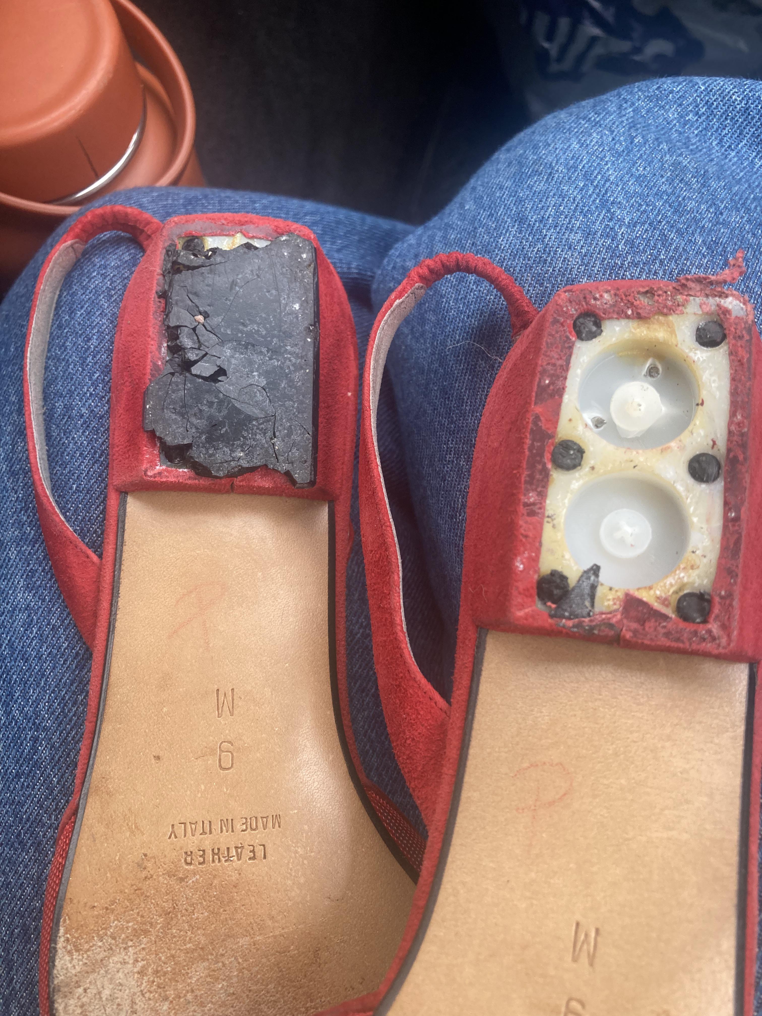 Bought sweet shoes heels crumbled to bits after 1st hour of wear. r