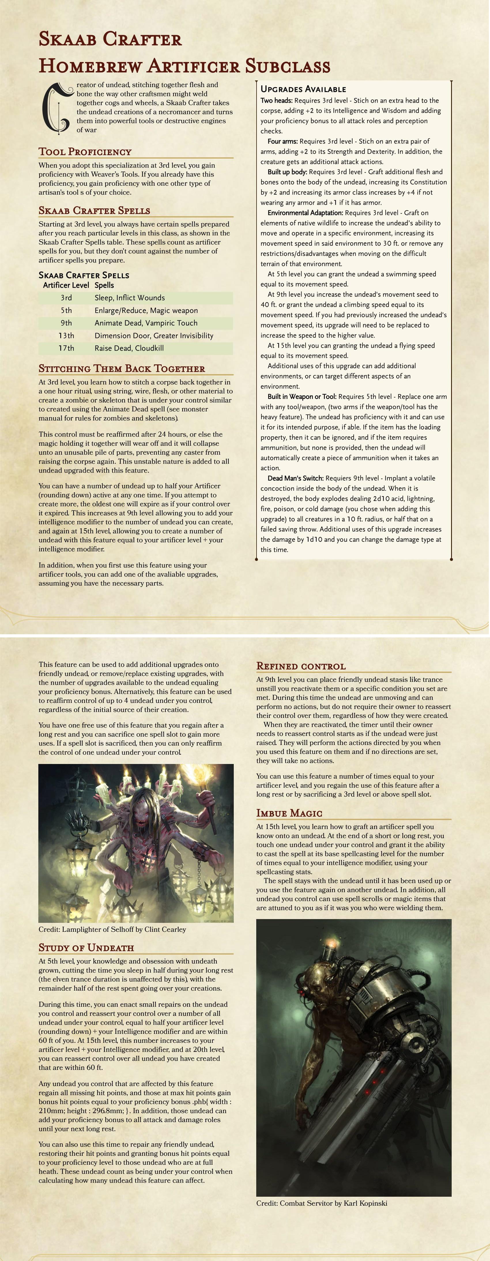 Homebrew Artificer Subclass Skaab Crafter V2 r/DnDHomebrew