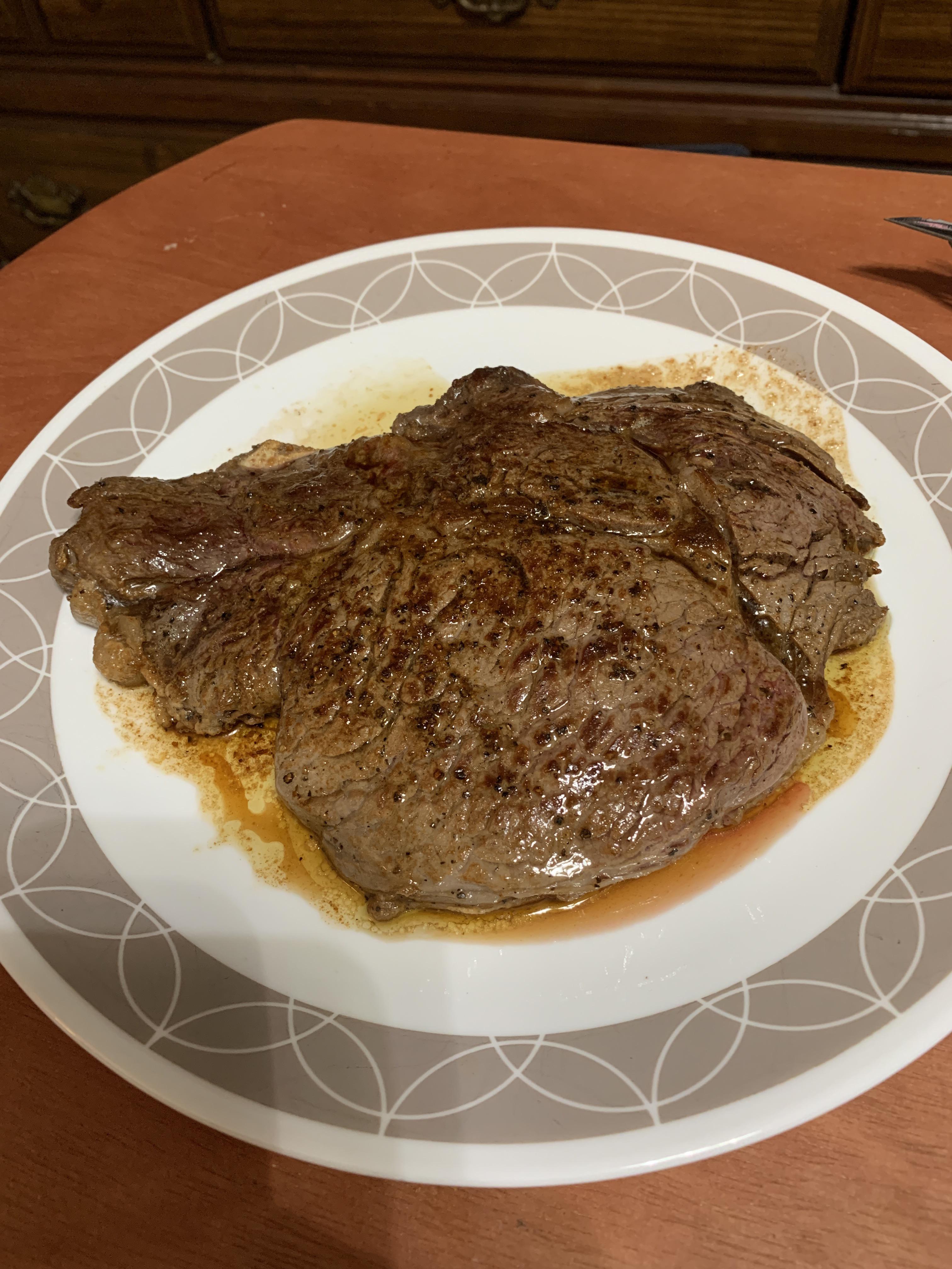 Ribeye season with S&P and cooked on a stovetop with butter. Letting it