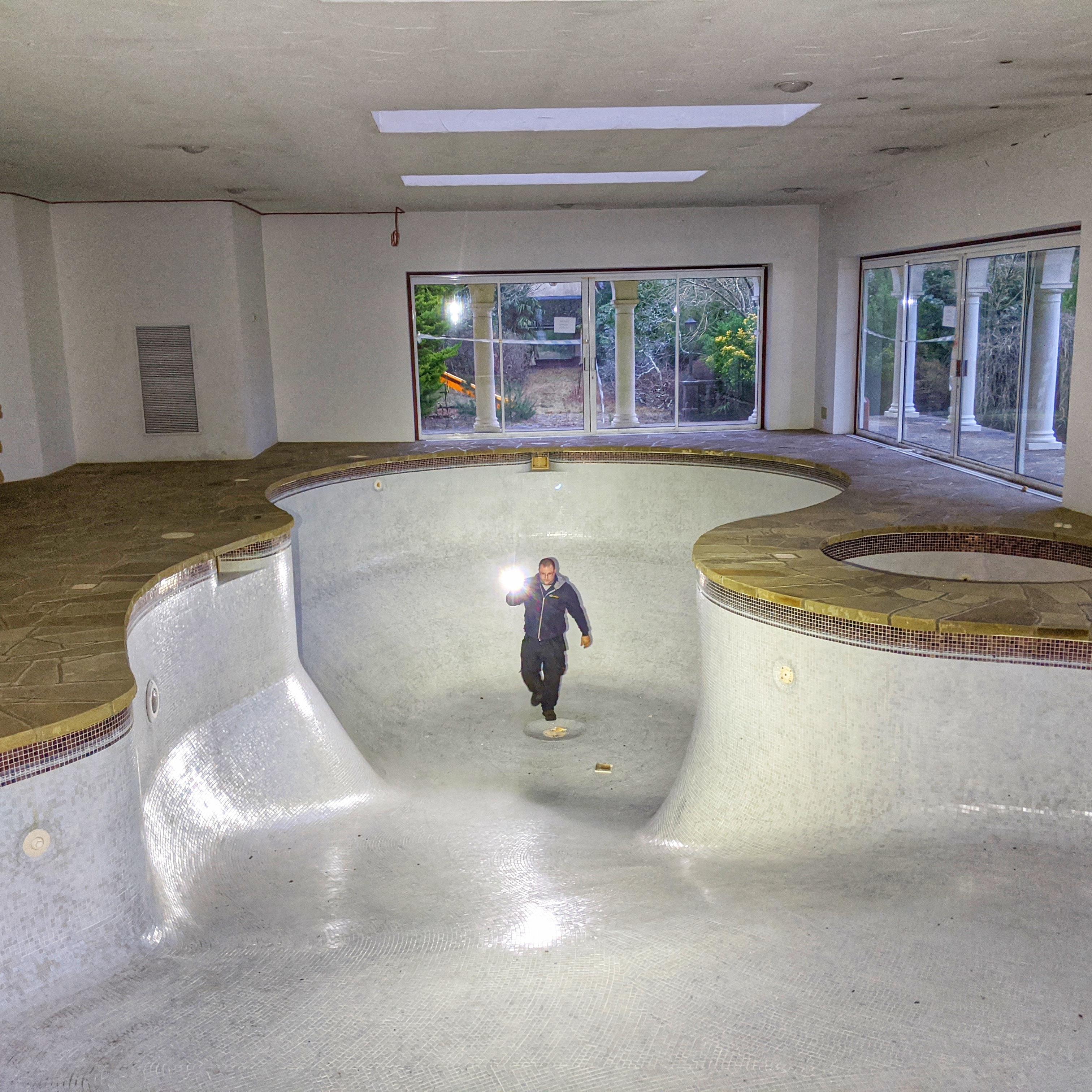 Biggest swimming pool I have even seen inside an abandoned mansion r