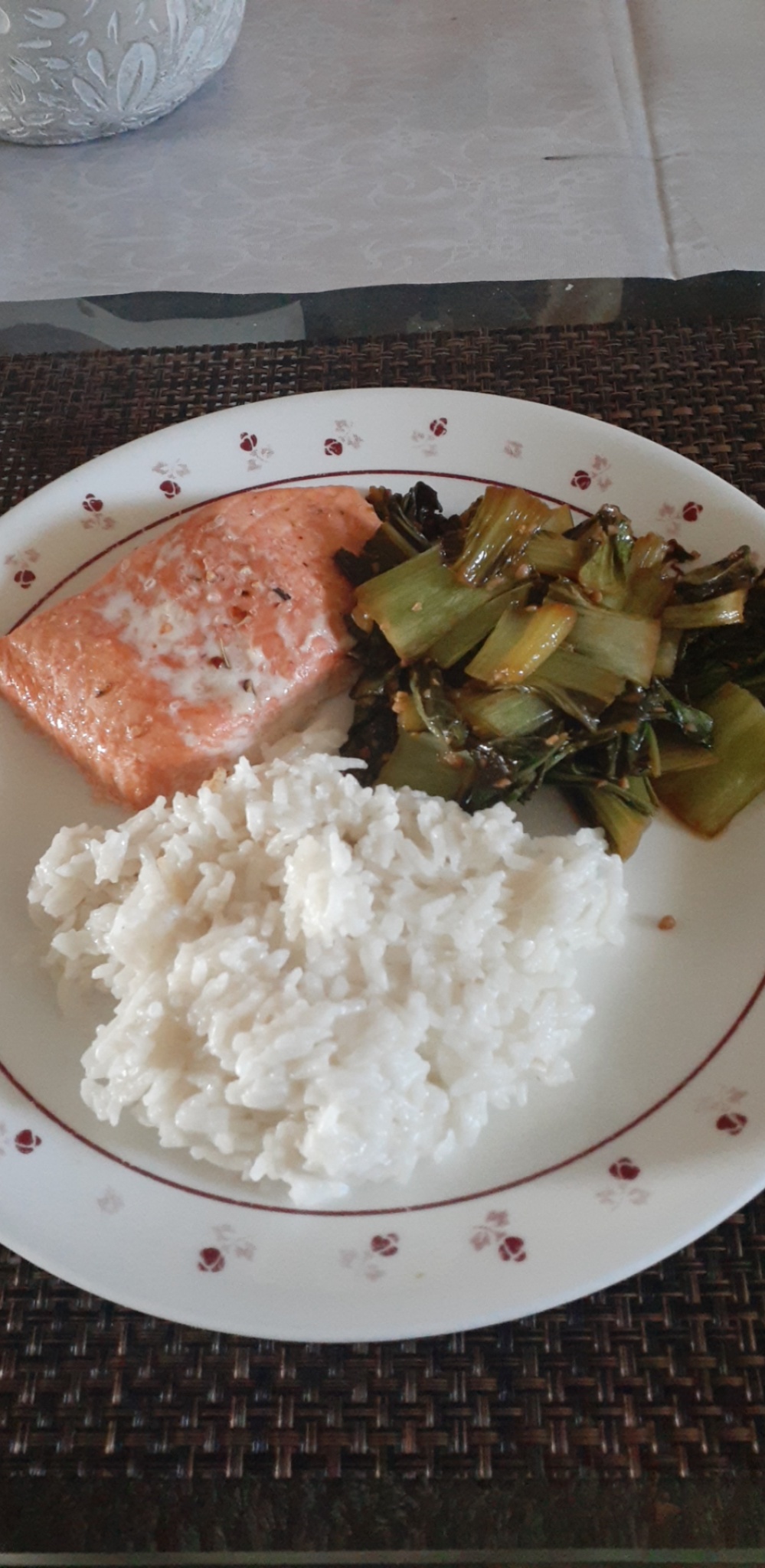 [homemade] baked salmon with coconut rice and sauteed bok choy r/food