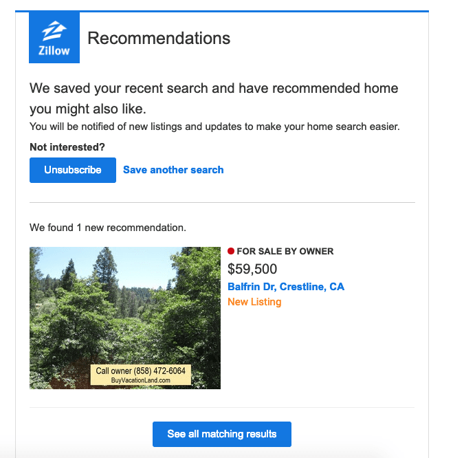 When Zillow sends you their first email, there is a huge subscribe
