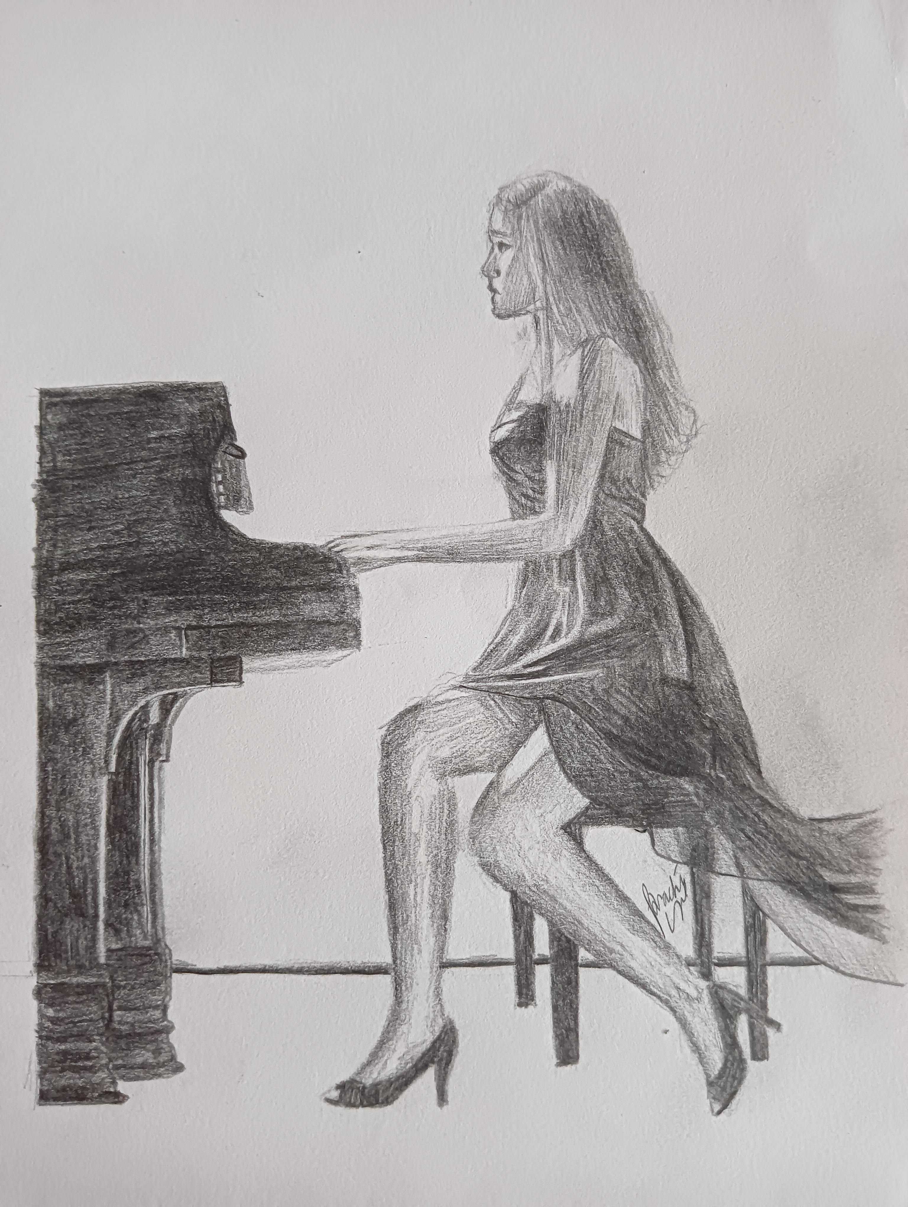 a girl playing piano r/drawing