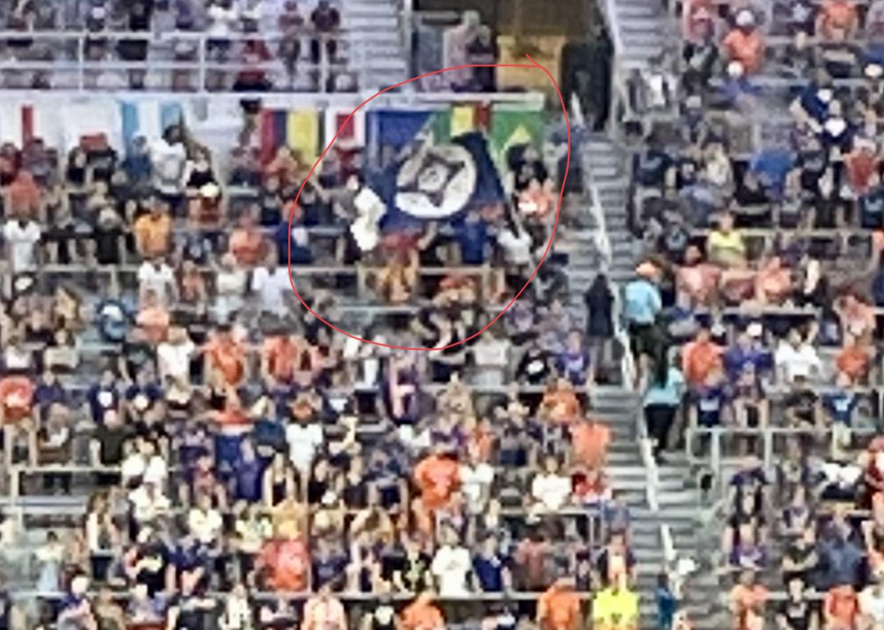 Blue & white flag being waved at FC Cincinnati soccer game vexillology