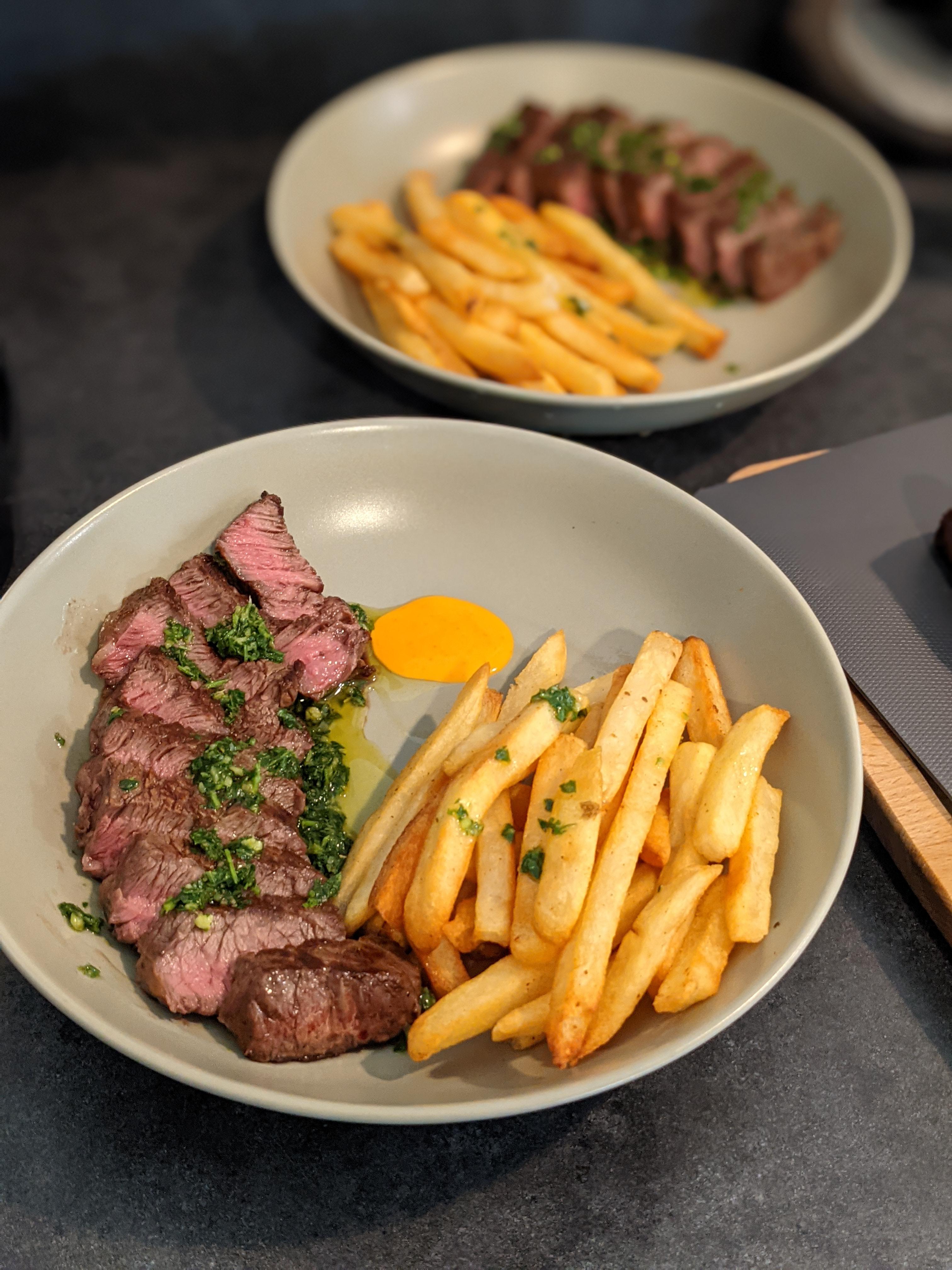 [homemade] Sirloin steak fries with Chimichurri & PeriPeri sauce r/food