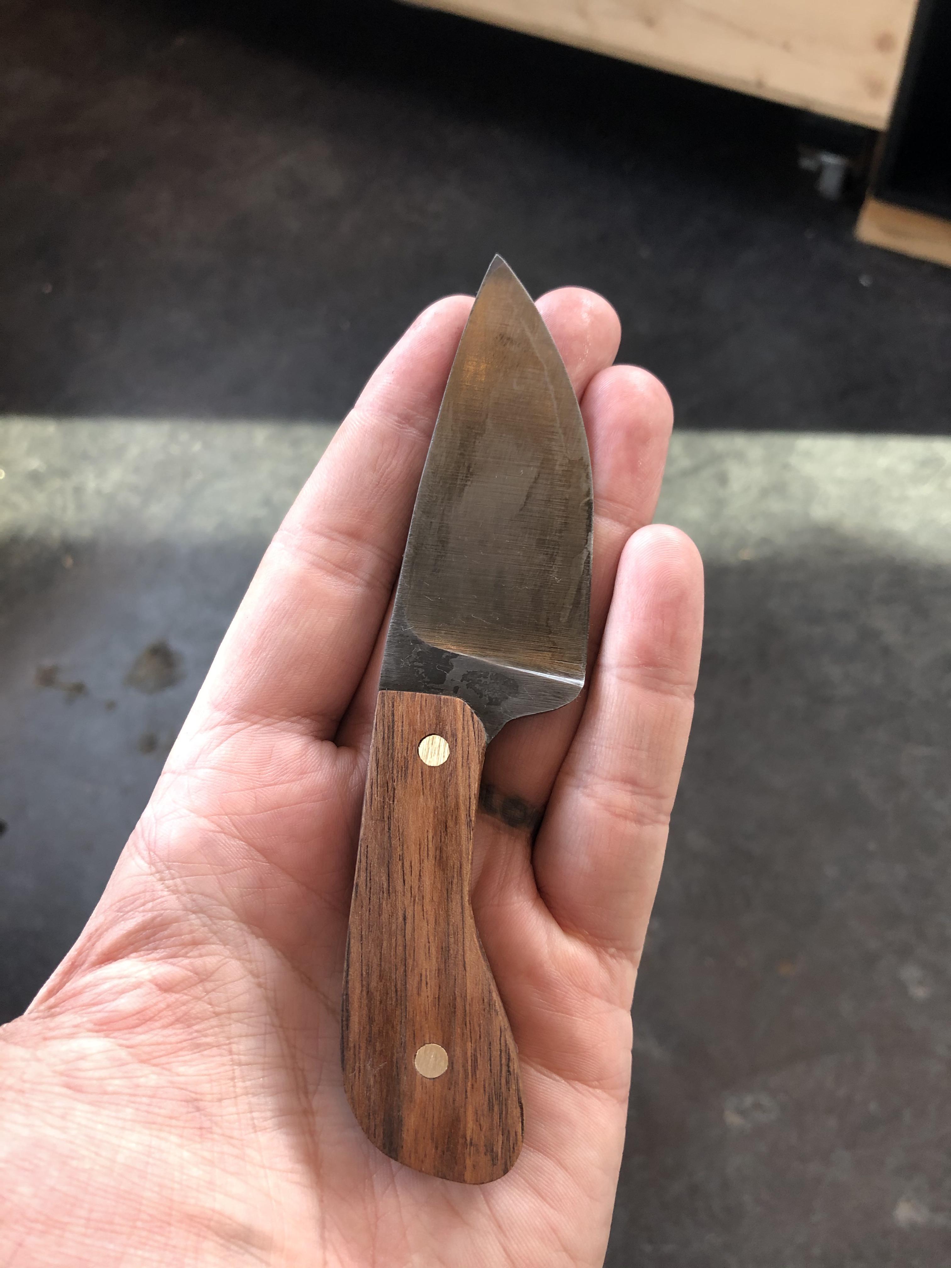 First knife. 52100 steel, heat treated in my Vinegar patina