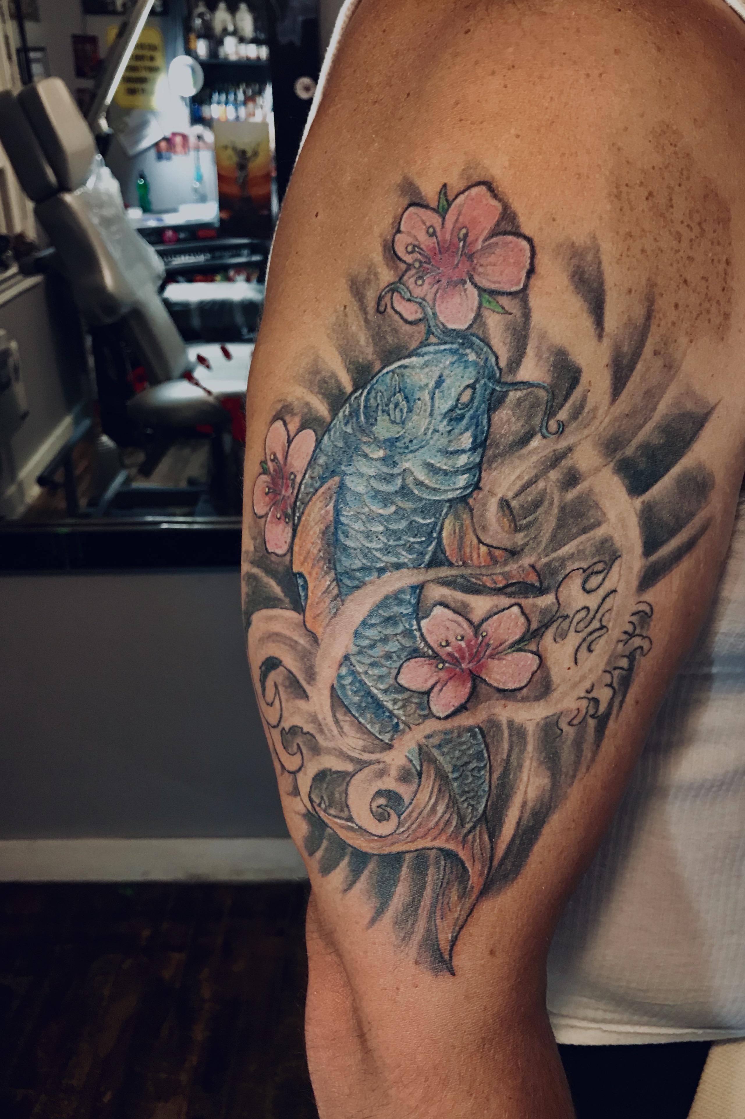 Koi now with color! Artist Whitney Rehn at Artisan Ink Queensbury NY