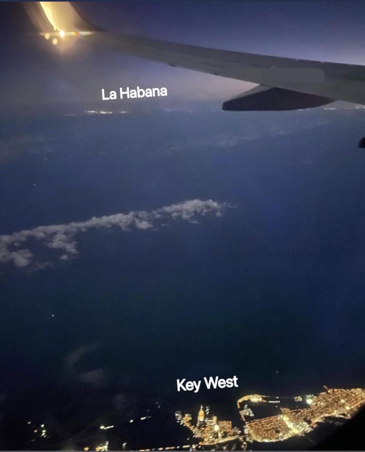 Key West, FL and La Havana, Cuba, 90 miles apart, are both seen from a plane. Despite local