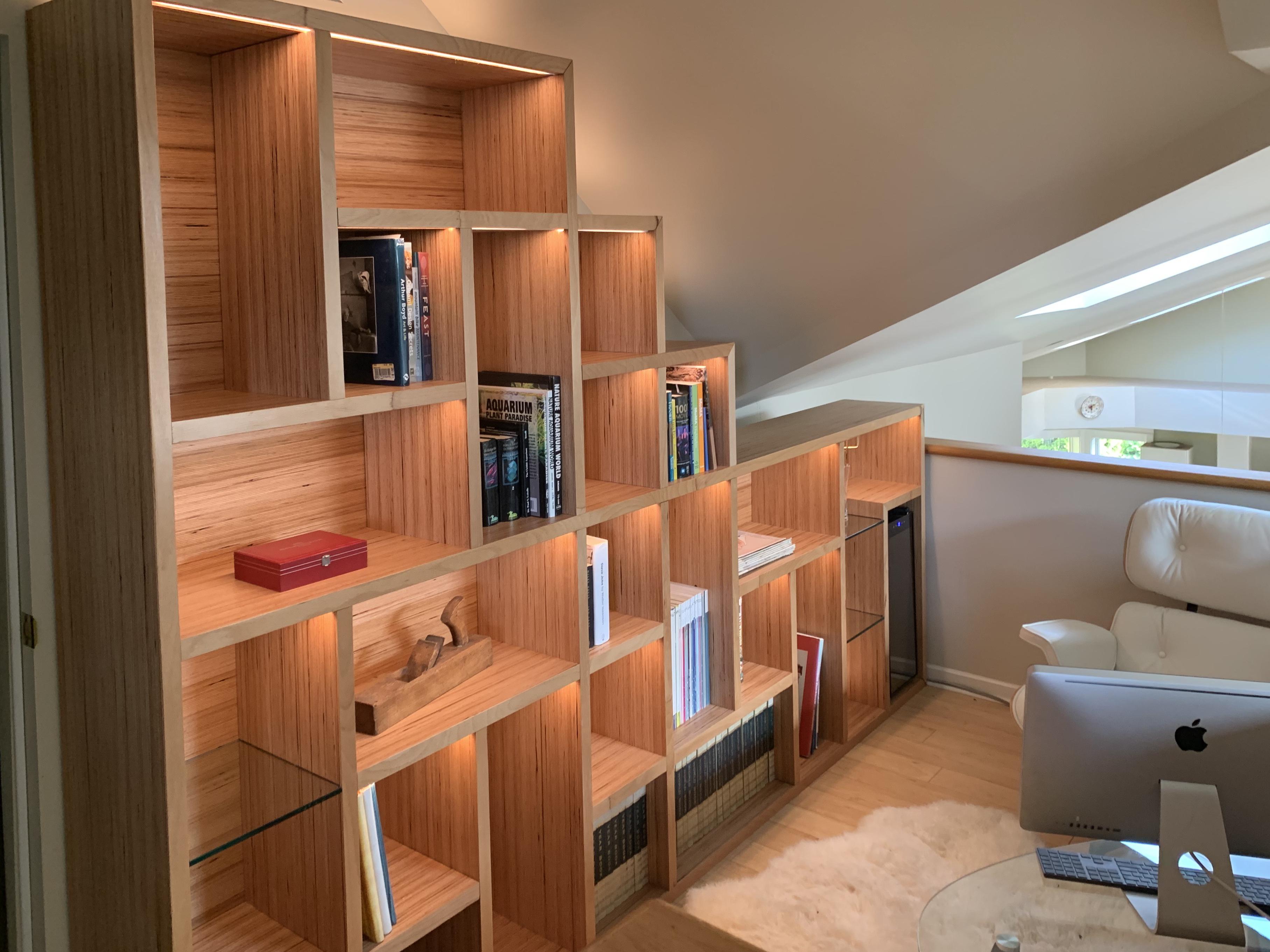 My first woodworking project Bookshelves with builtin lighting and