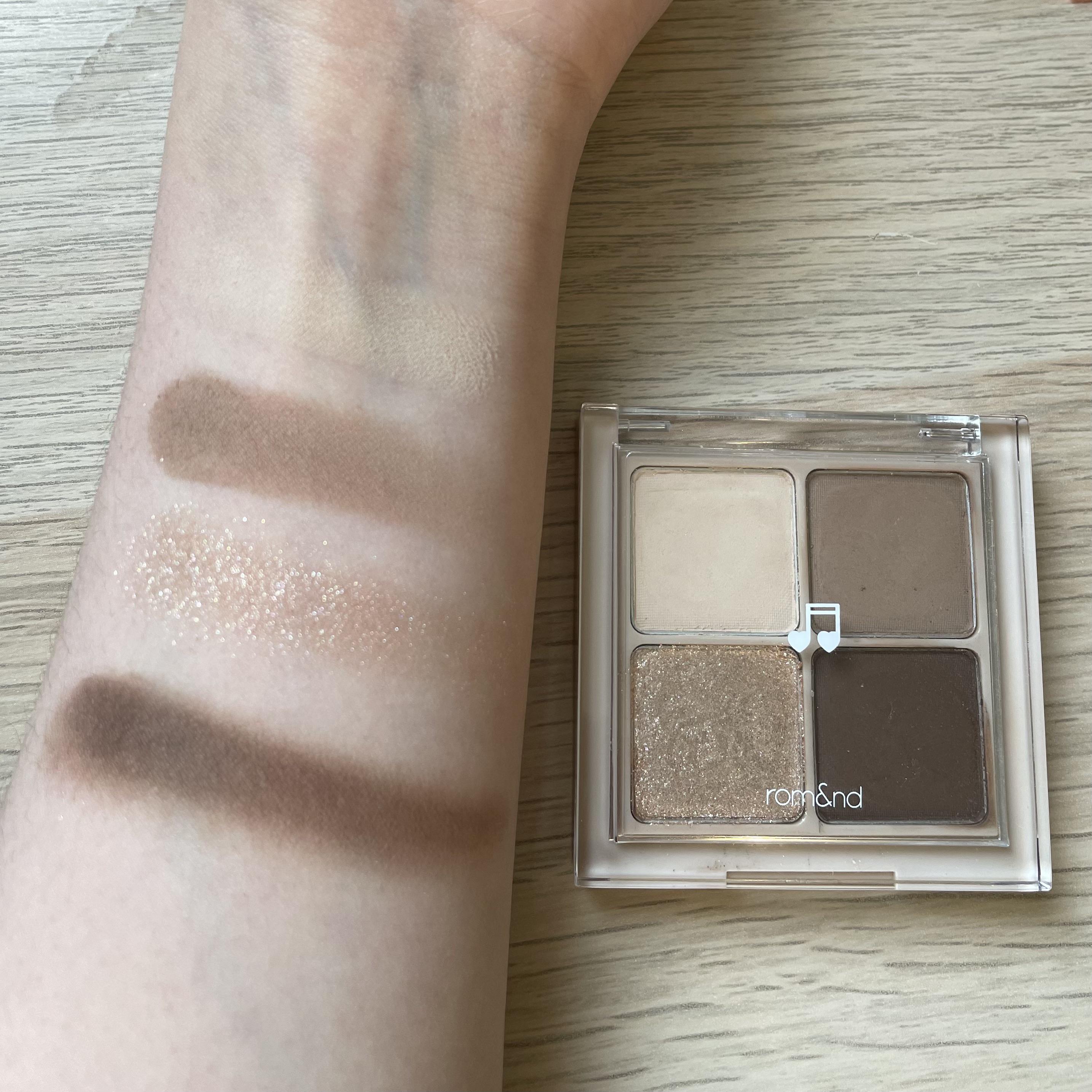 [Beauty] romand dry buckwheat flower quad swatches on warm toned skin