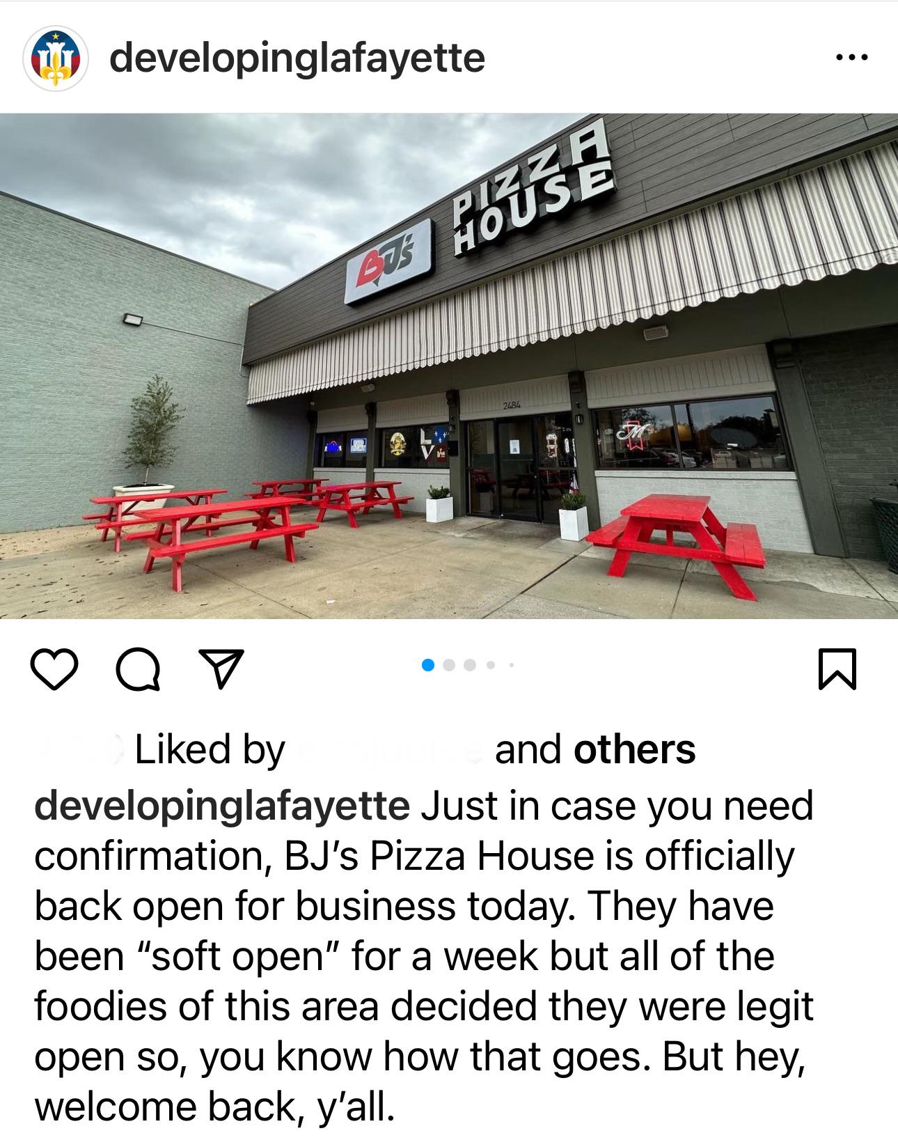 BJs Pizza Officially Open Today r/Acadiana