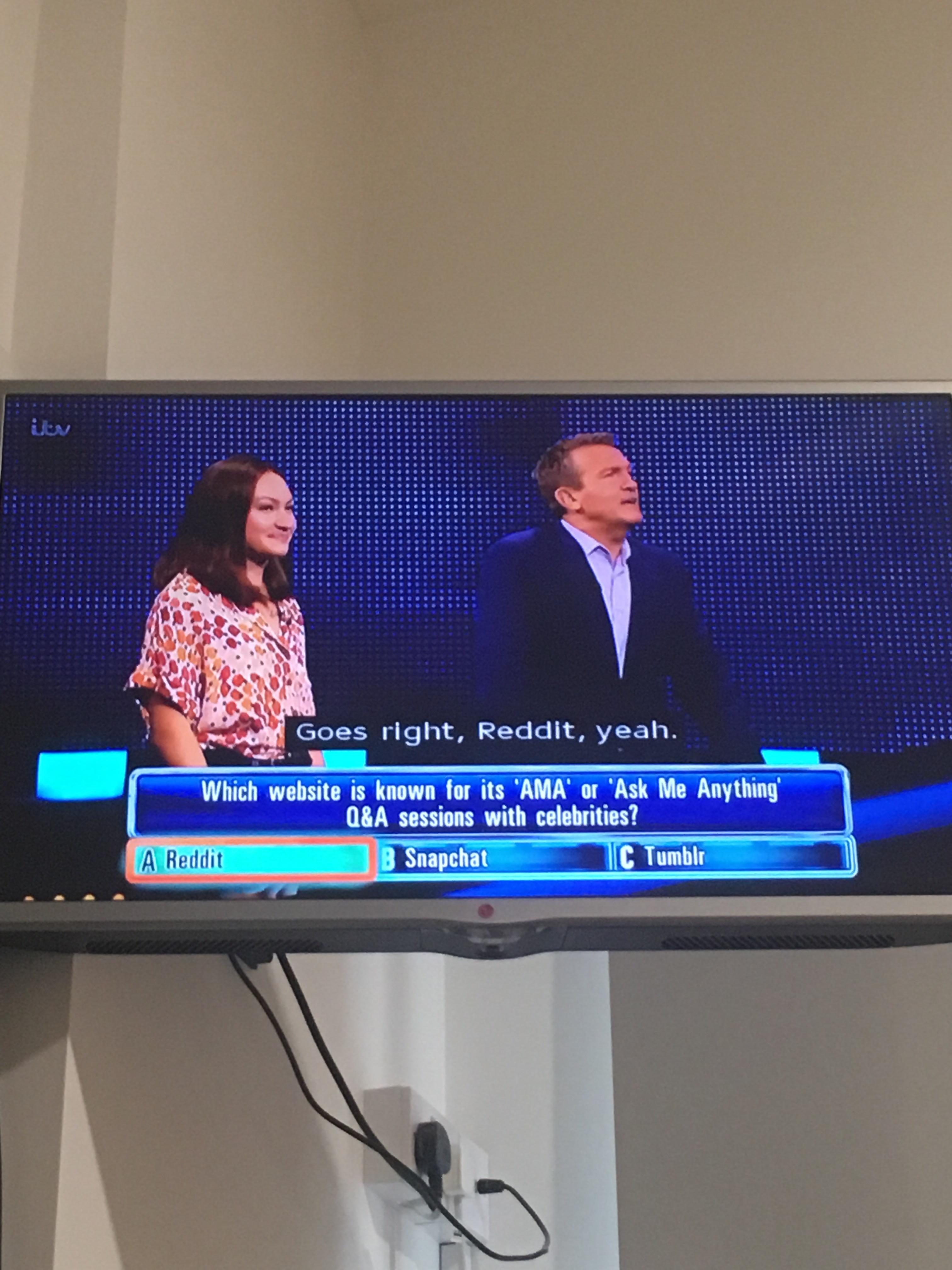 Reddit got mentioned on the chase today! thechase