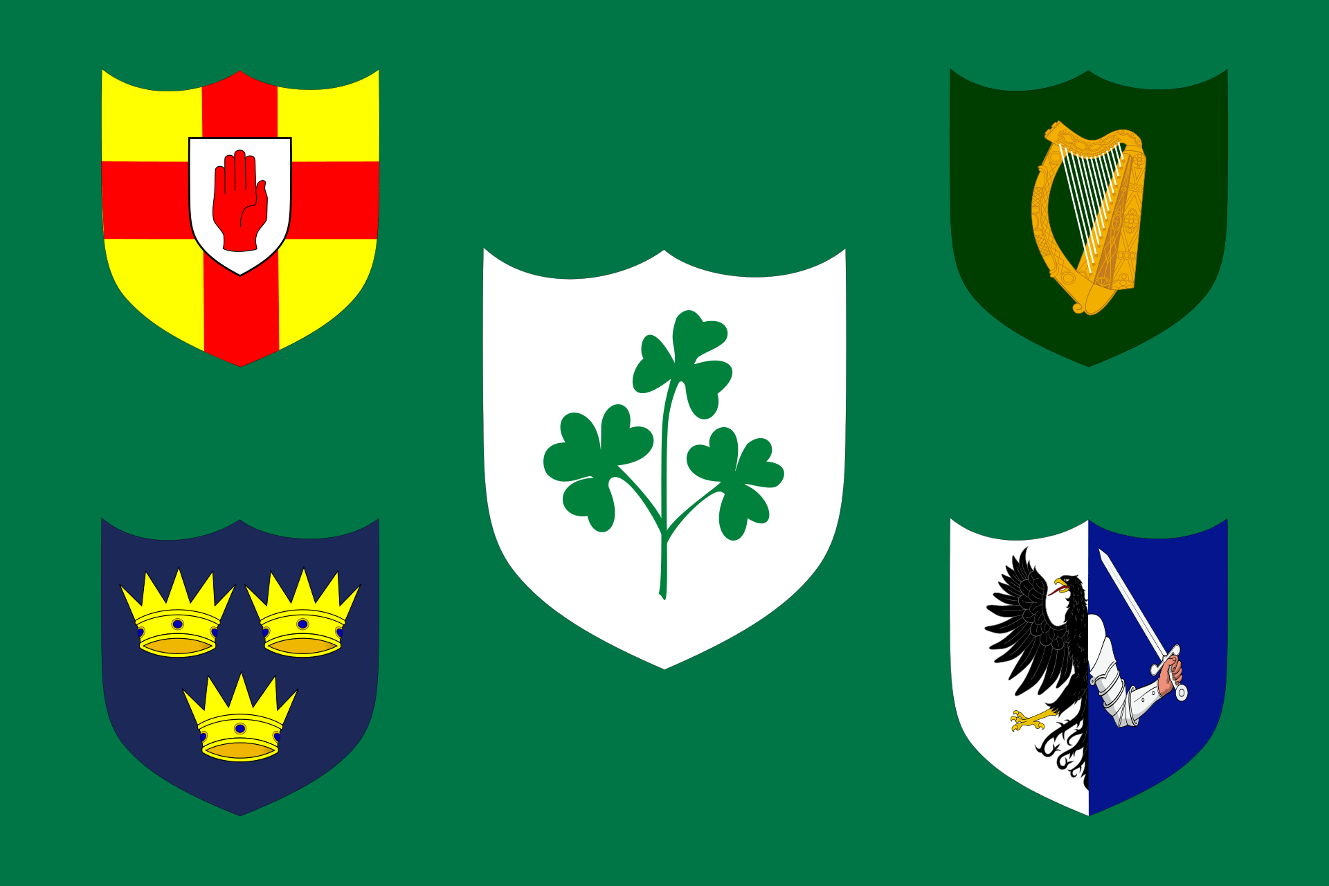 This flag for the Irish Rugby Football Union has five pretty sick coat