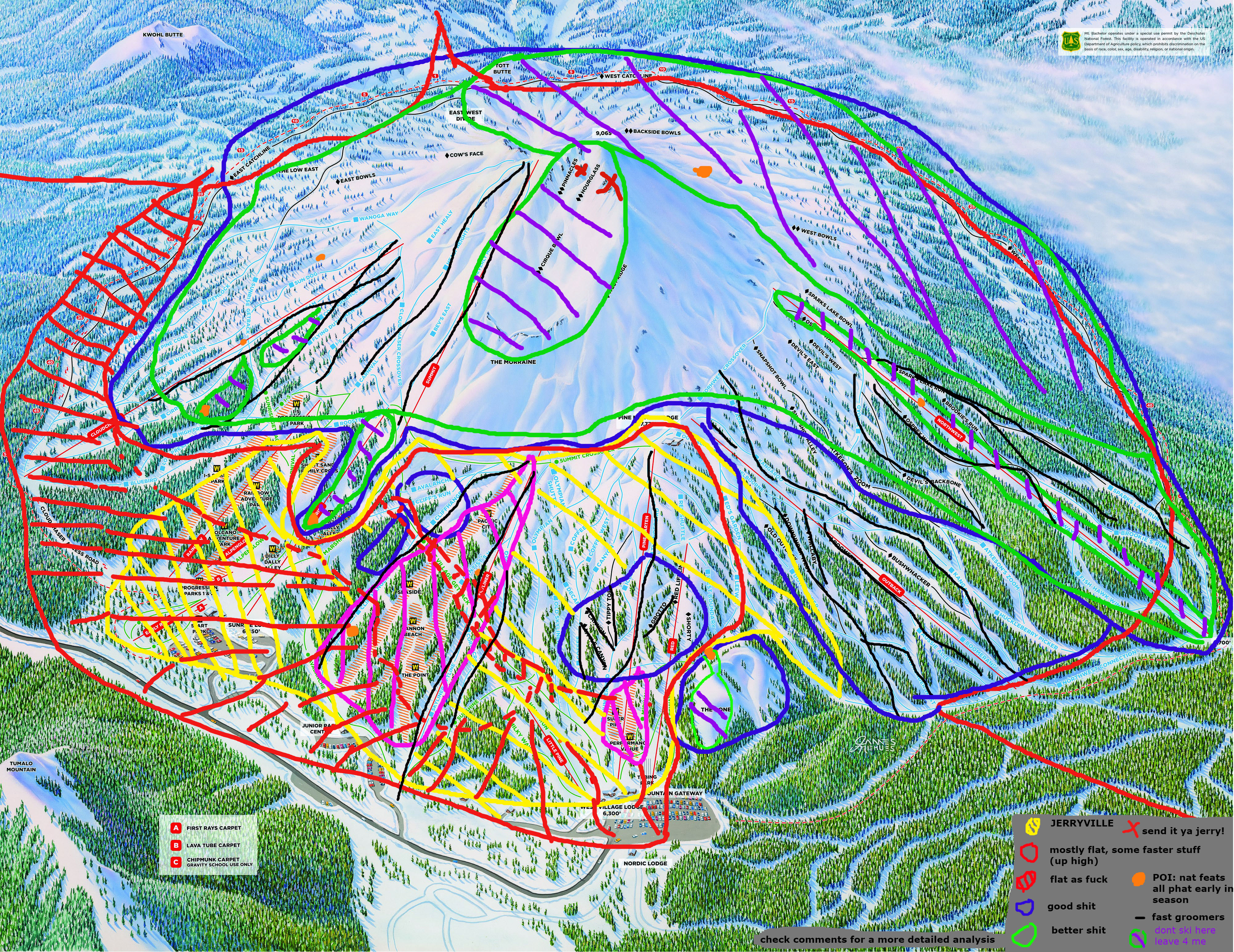 Mount Bachelor Trail Map My (slightly overkill) honest trail map for MT Bachelor skiing