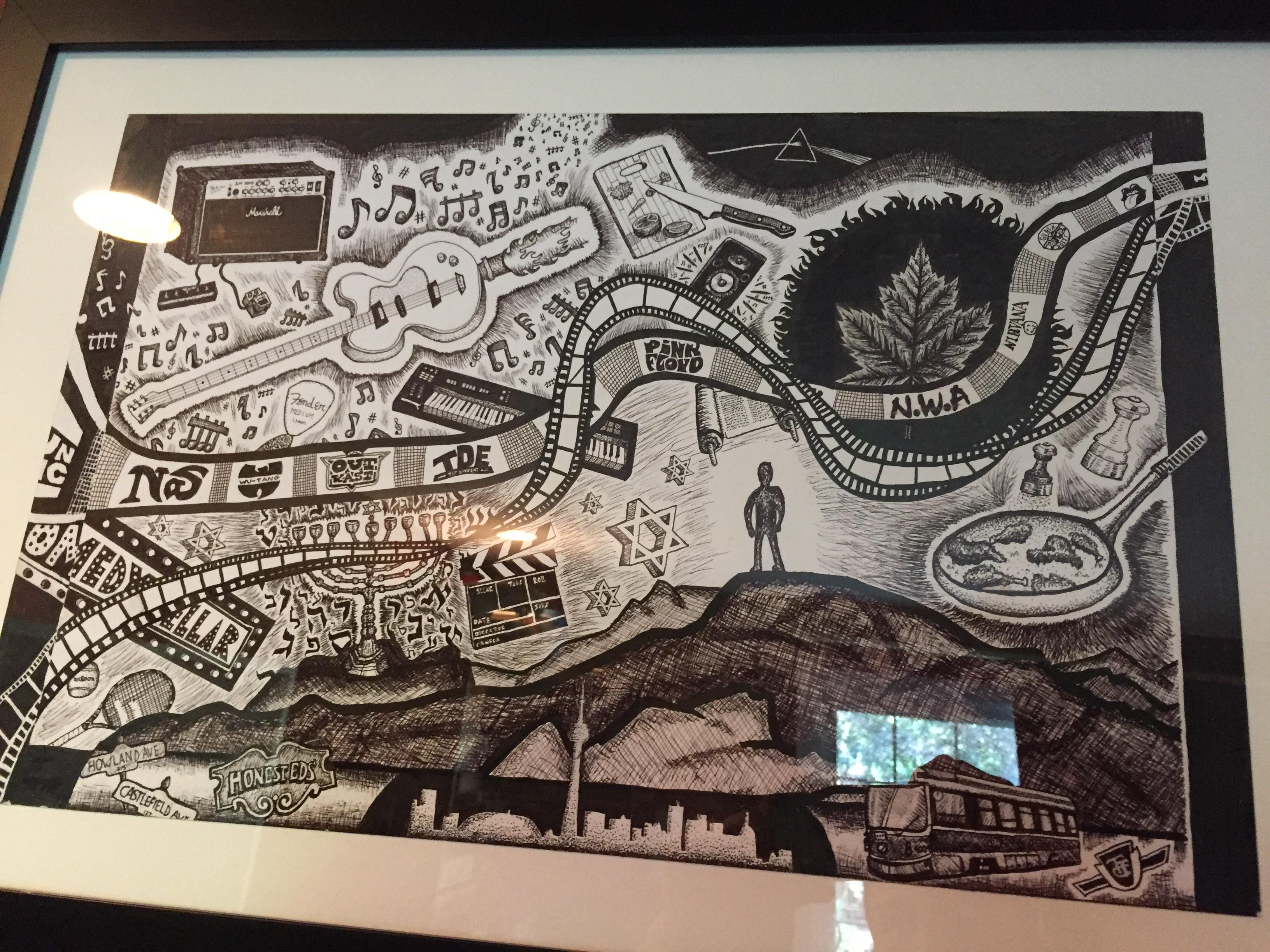 Grade 10 art project, thin tip sharpie. Autobiographical Art