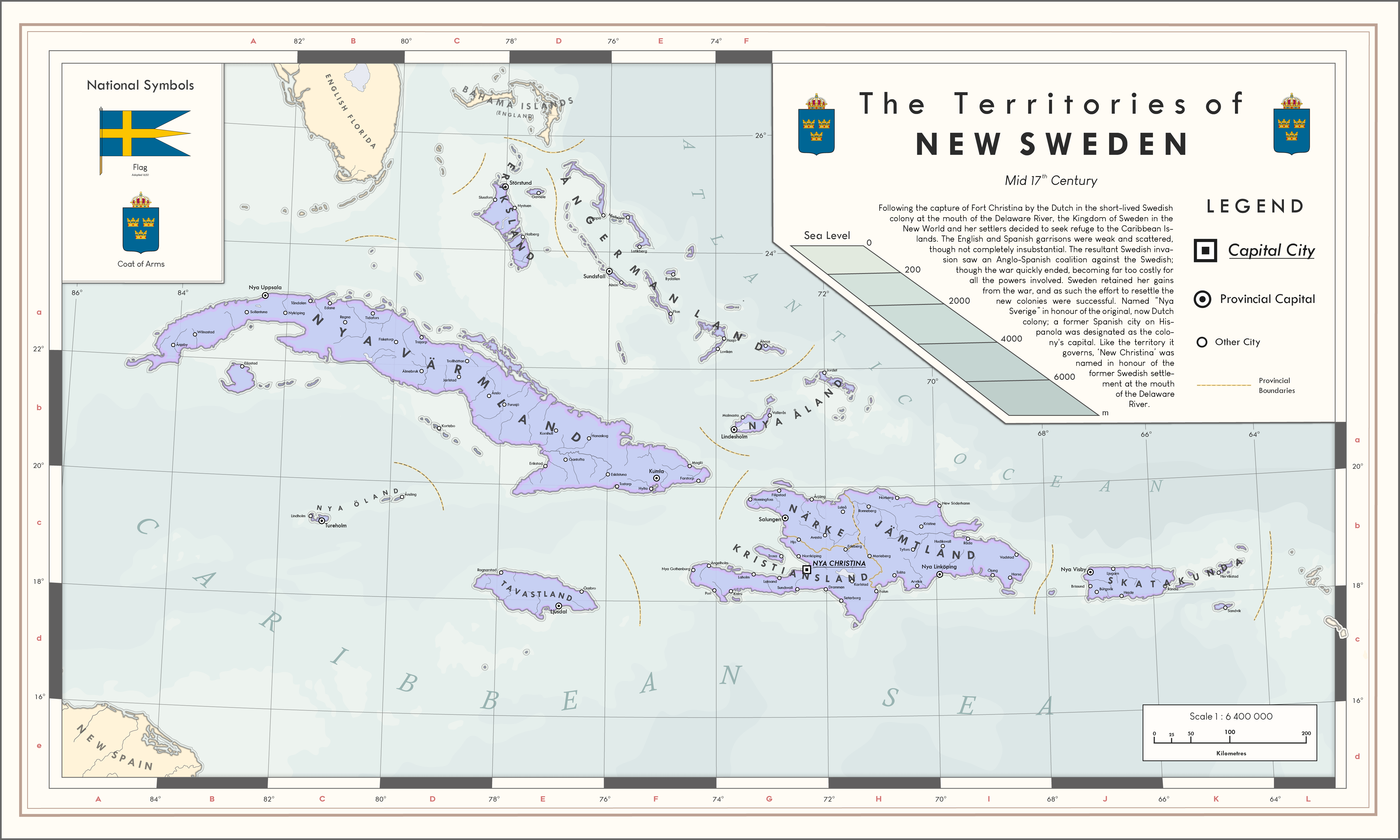 [5209x3125] The Territories of New Sweden r/imaginarymaps